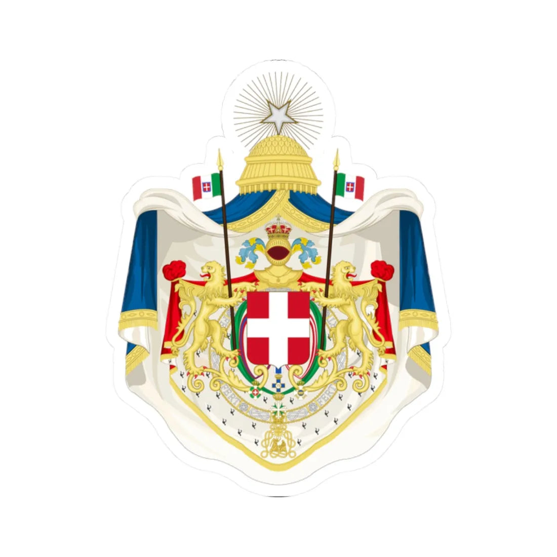 Greater coat of arms of the Kingdom of Italy 1870-1890 (Italy) (Coat of Arms) STICKER Vinyl Kiss-Cut Decal 2 Inch White - The Sticker Space