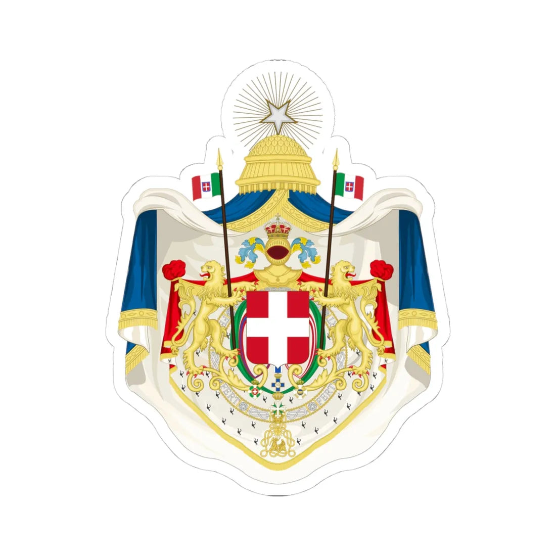 Greater coat of arms of the Kingdom of Italy 1870-1890 (Italy) (Coat of Arms) STICKER Vinyl Kiss-Cut Decal 4 Inch White - The Sticker Space