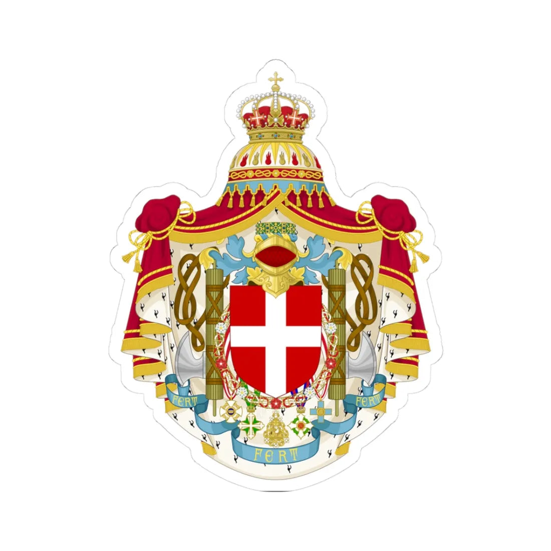 Greater coat of arms of the Kingdom of Italy 1929-1944 (Italy) (Coat of Arms) STICKER Vinyl Kiss-Cut Decal 3 Inch White - The Sticker Space