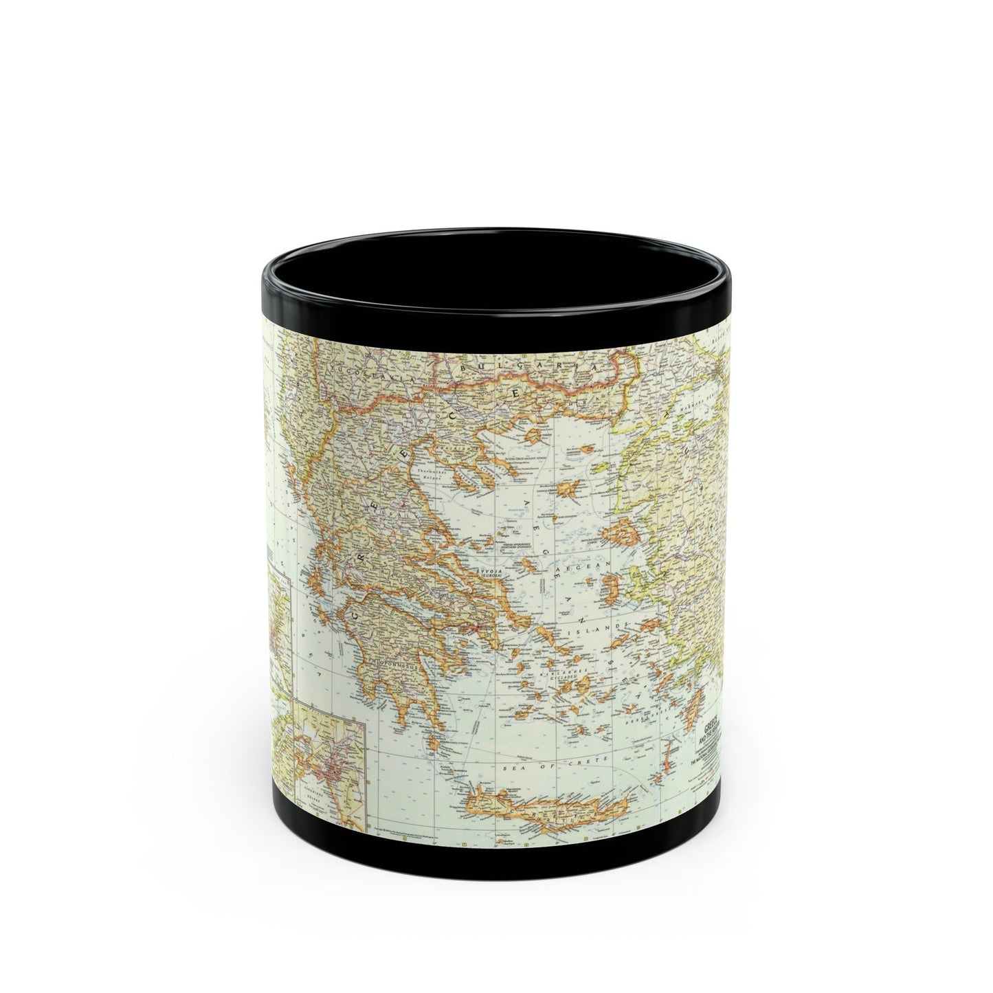 Greece and the Aegean (1958) (Map) Black Coffee Mug-11oz-The Sticker Space