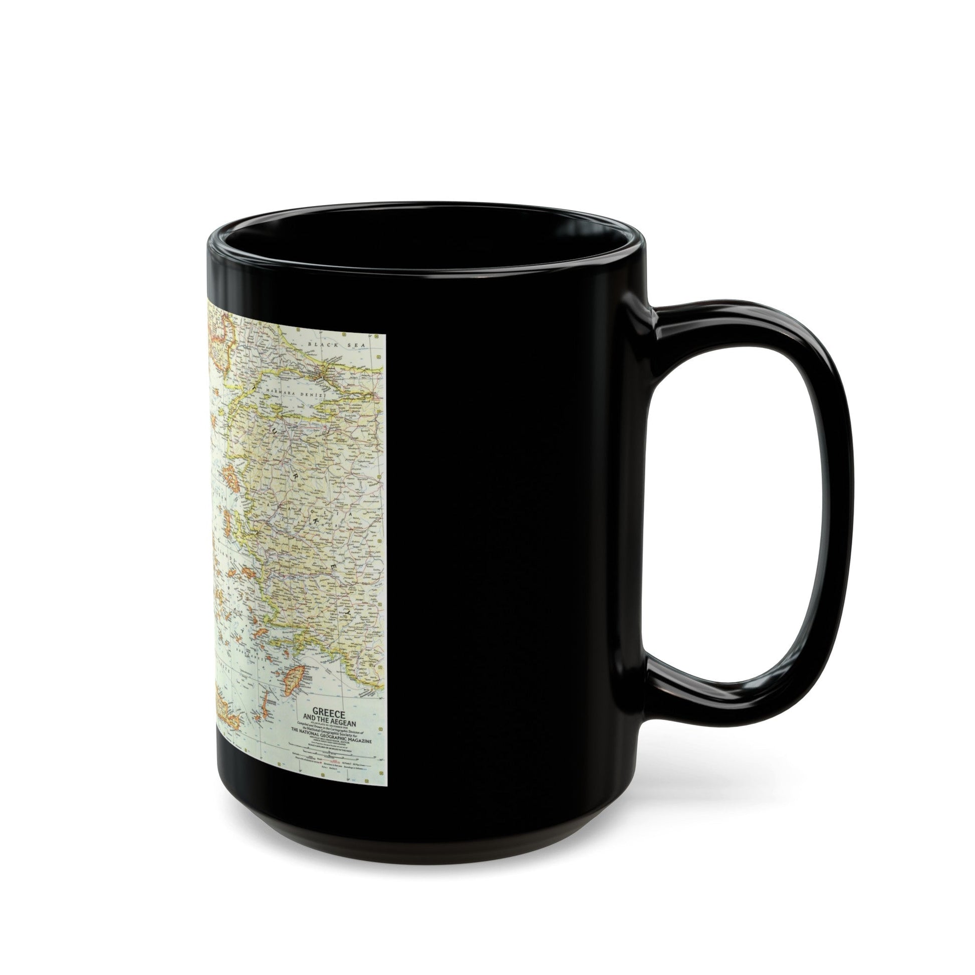 Greece and the Aegean (1958) (Map) Black Coffee Mug-The Sticker Space