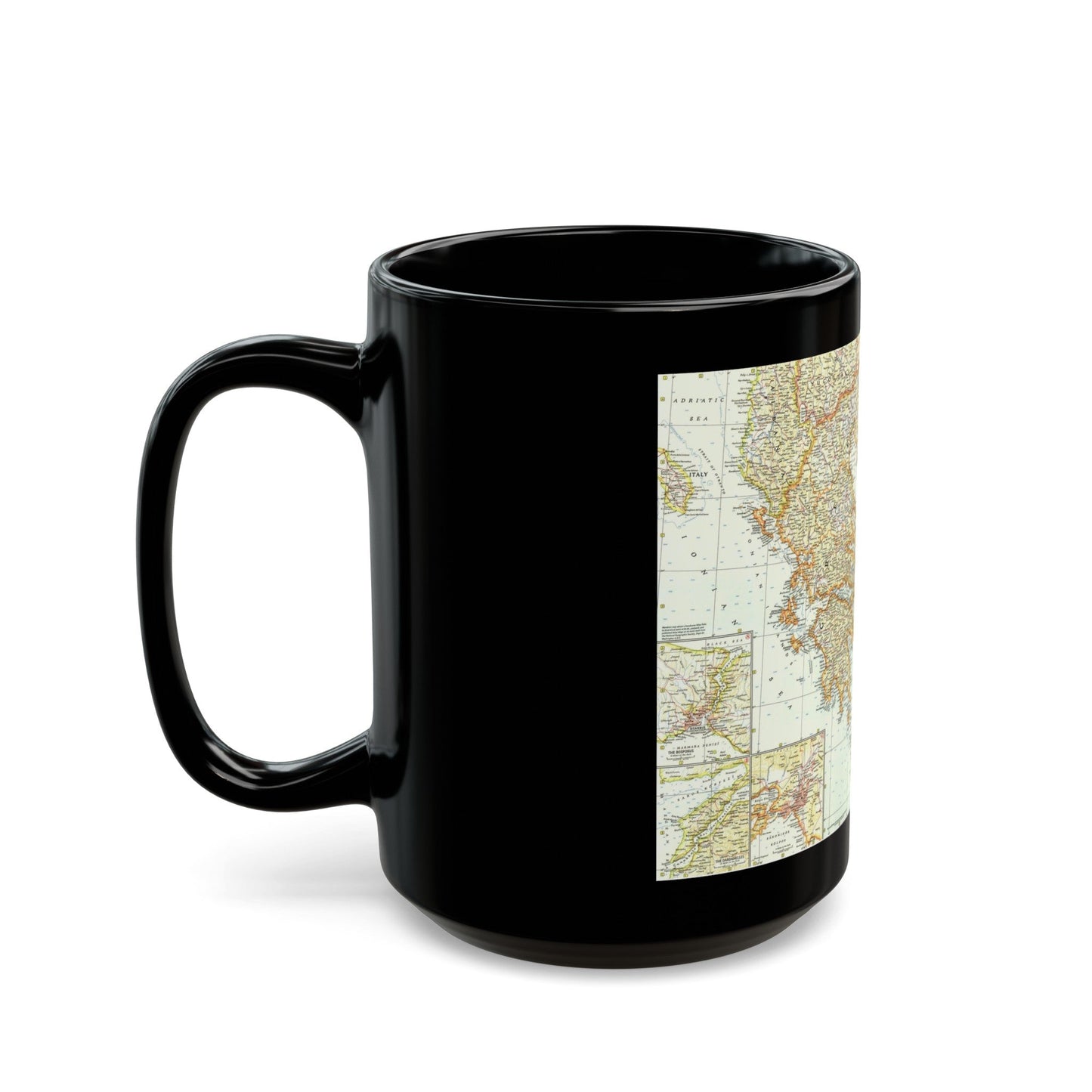 Greece and the Aegean (1958) (Map) Black Coffee Mug-The Sticker Space