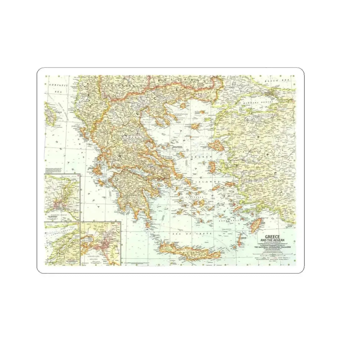 Greece and the Aegean (1958) (Map) STICKER Vinyl Kiss-Cut Decal 4 Inch White - The Sticker Space