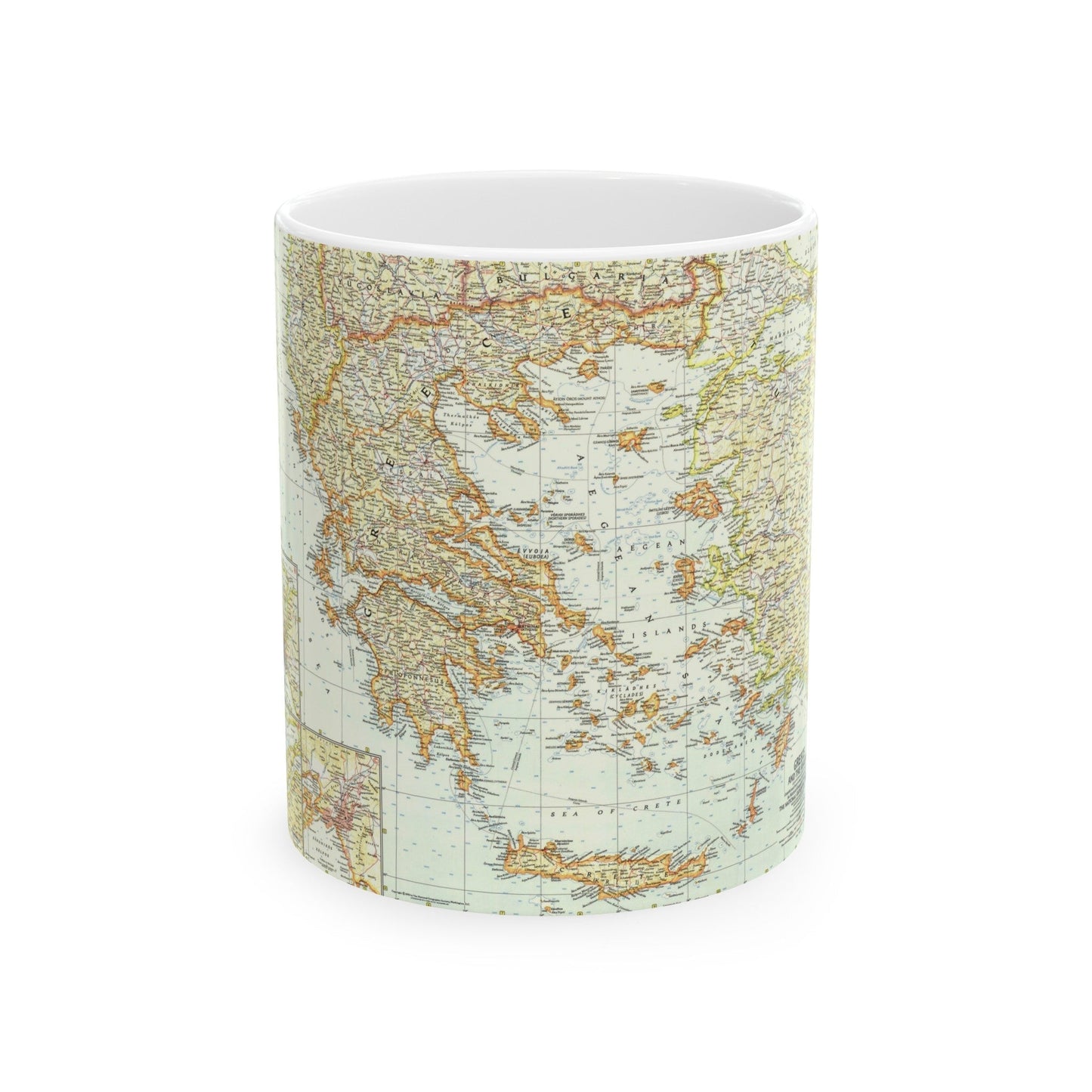 Greece and the Aegean (1958) (Map) White Coffee Mug-11oz-The Sticker Space