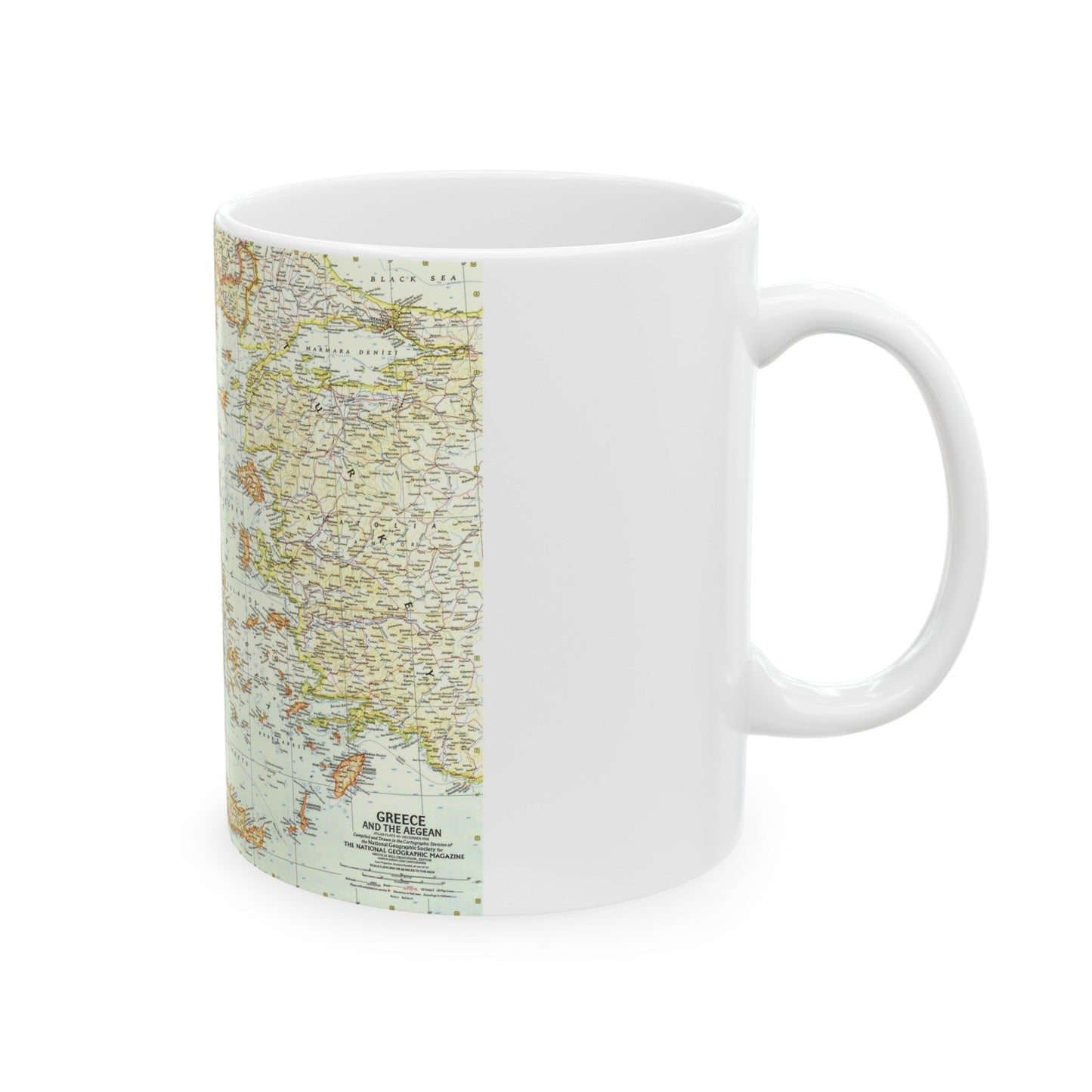 Greece and the Aegean (1958) (Map) White Coffee Mug-The Sticker Space