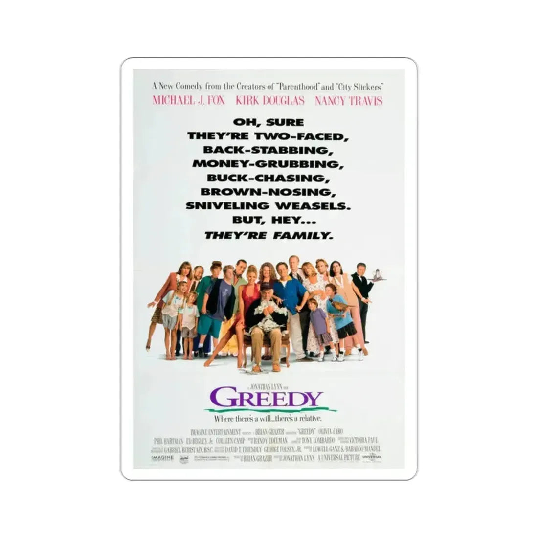 Greedy 1994 Movie Poster STICKER Vinyl Die-Cut Decal 2 Inch - The Sticker Space