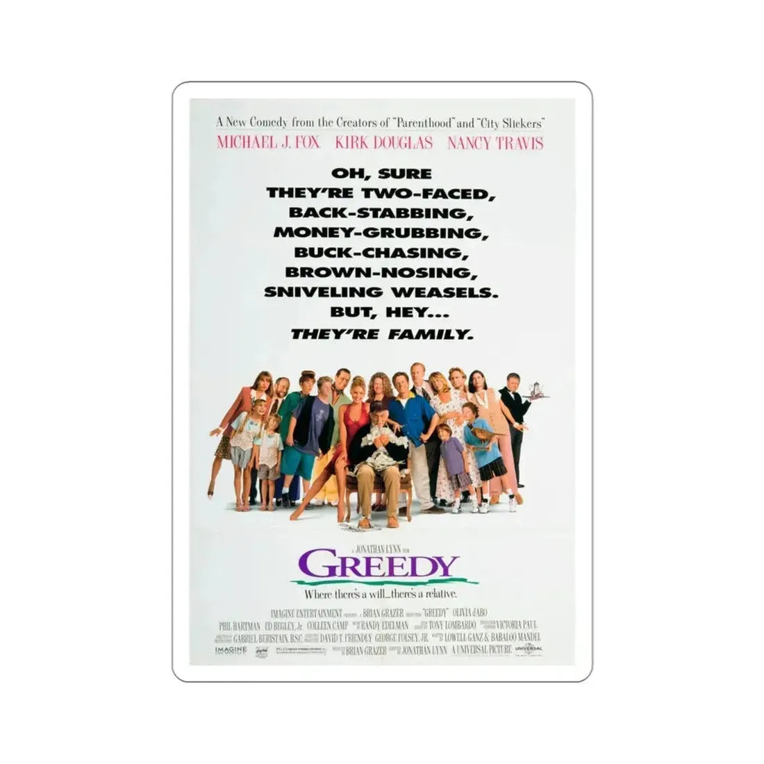 Greedy 1994 Movie Poster STICKER Vinyl Die-Cut Decal 3 Inch - The Sticker Space