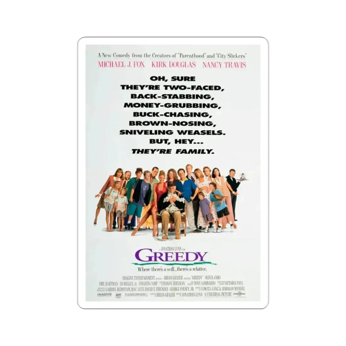 Greedy 1994 Movie Poster STICKER Vinyl Die-Cut Decal - The Sticker Space