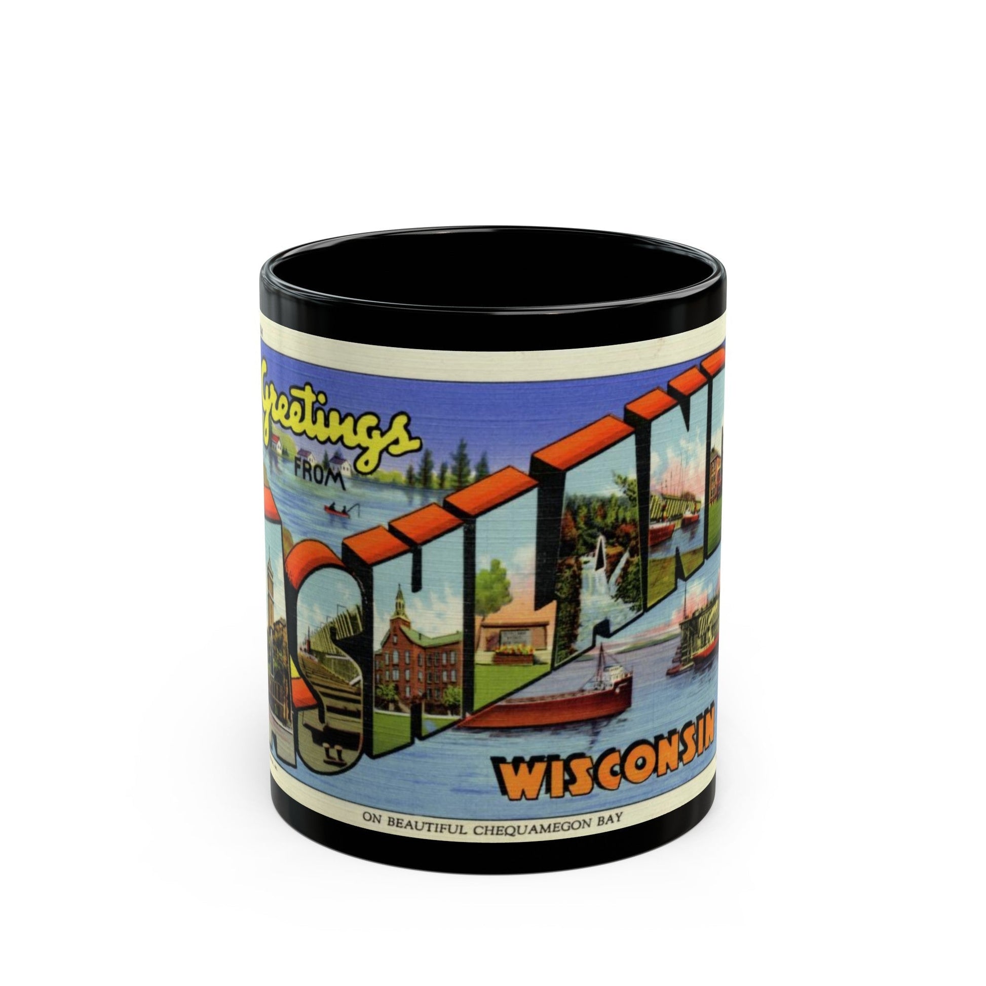 Greeting card from Ashland Wisconsin (Greeting Postcards) Black Coffee Mug-11oz-The Sticker Space