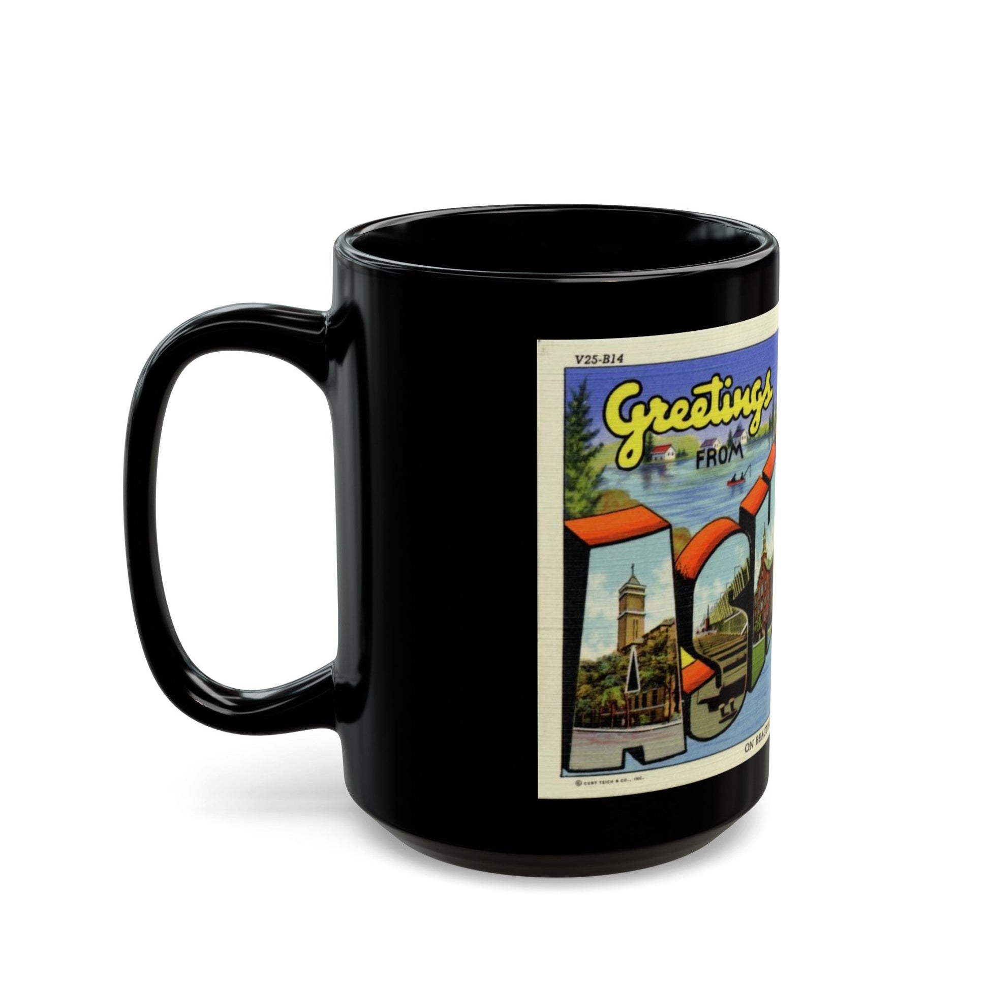 Greeting card from Ashland Wisconsin (Greeting Postcards) Black Coffee Mug-The Sticker Space