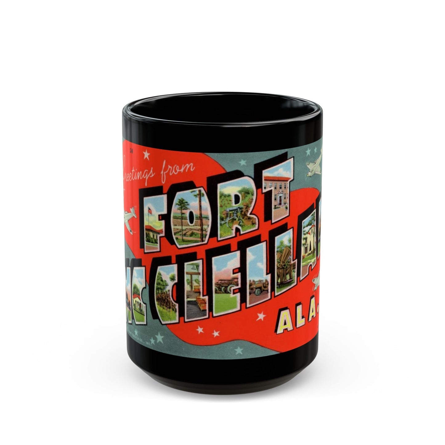 Greeting card from Fort McClellan Ala (Greeting Postcards) Black Coffee Mug-15oz-The Sticker Space