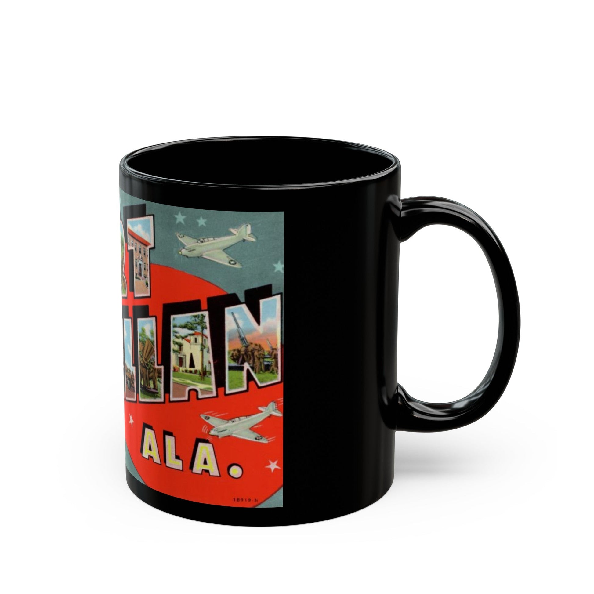 Greeting card from Fort McClellan Ala (Greeting Postcards) Black Coffee Mug-The Sticker Space