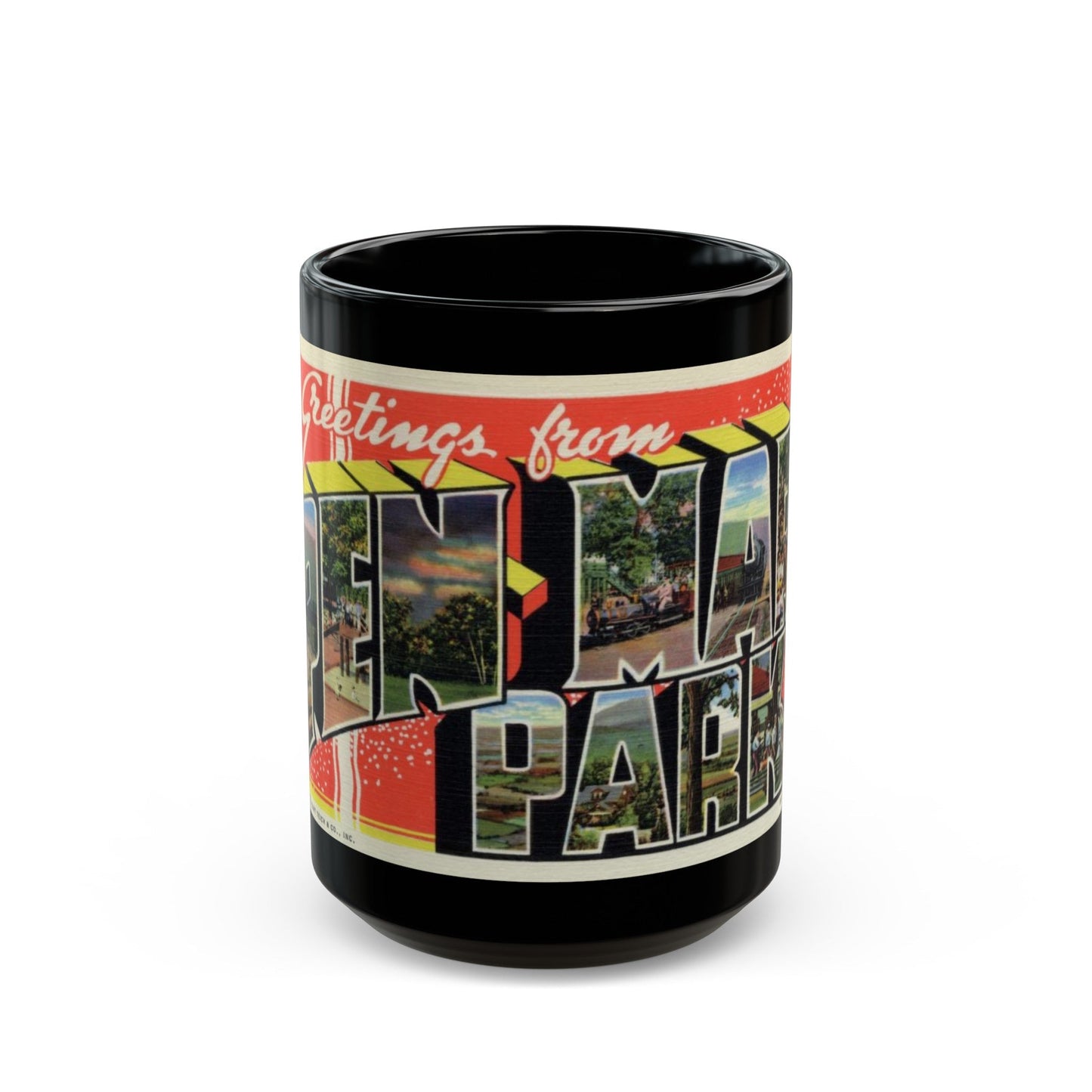 Greeting card from Pen Mar Park (Greeting Postcards) Black Coffee Mug-15oz-The Sticker Space