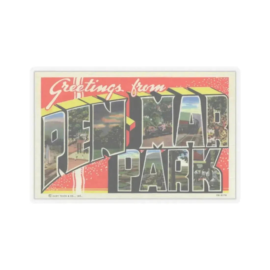 Greeting card from Pen Mar Park (Greeting Postcards) STICKER Vinyl Kiss-Cut Decal 3 Inch Transparent - The Sticker Space