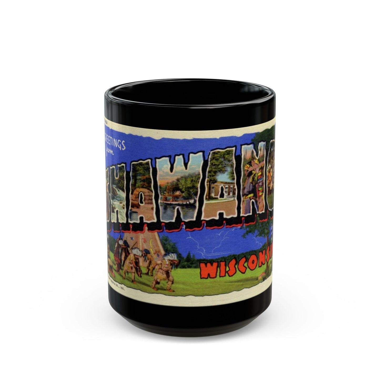 Greeting card from Shawano Wisconsin (Greeting Postcards) Black Coffee Mug-15oz-The Sticker Space