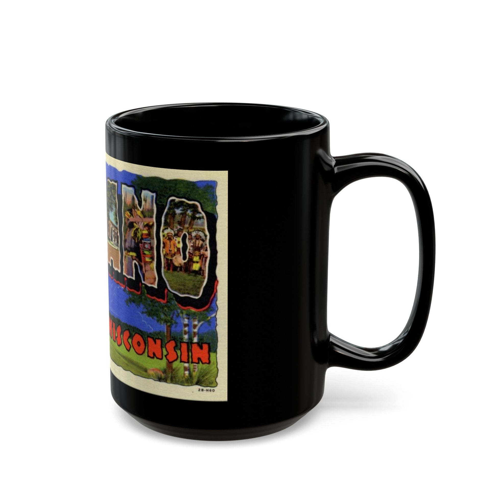 Greeting card from Shawano Wisconsin (Greeting Postcards) Black Coffee Mug-The Sticker Space