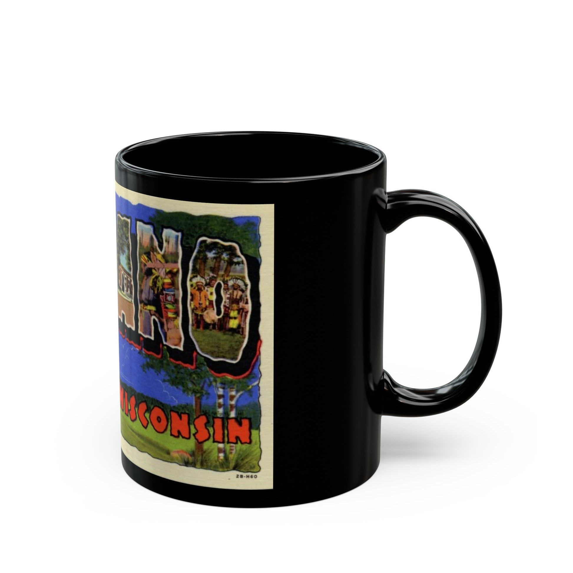 Greeting card from Shawano Wisconsin (Greeting Postcards) Black Coffee Mug-The Sticker Space