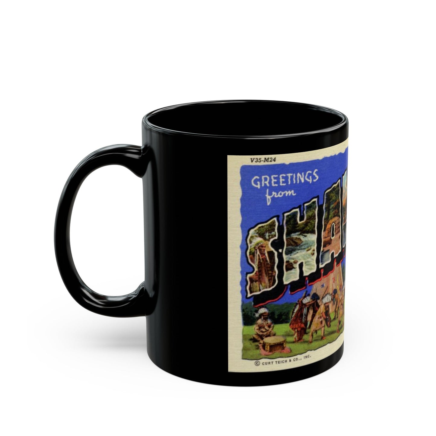 Greeting card from Shawano Wisconsin (Greeting Postcards) Black Coffee Mug-The Sticker Space