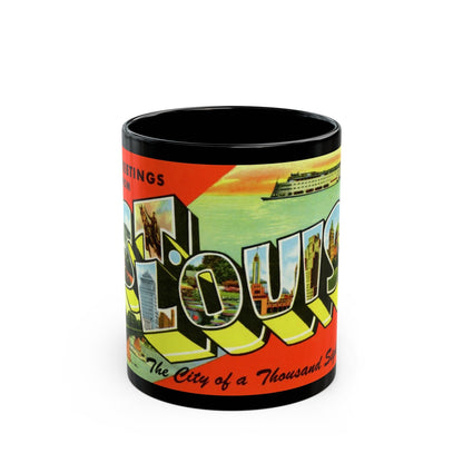 Greeting card from St Louis Missouri (Greeting Postcards) Black Coffee Mug-11oz-The Sticker Space