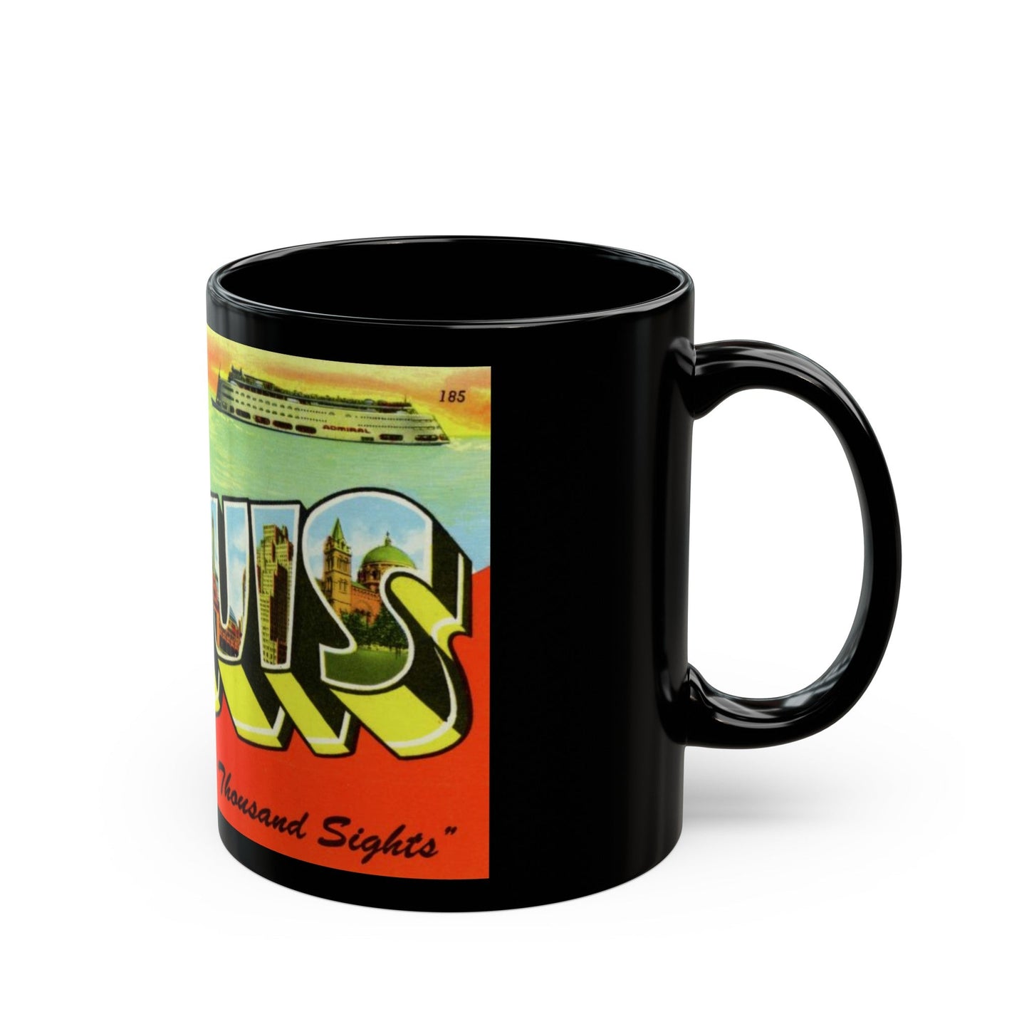 Greeting card from St Louis Missouri (Greeting Postcards) Black Coffee Mug-The Sticker Space