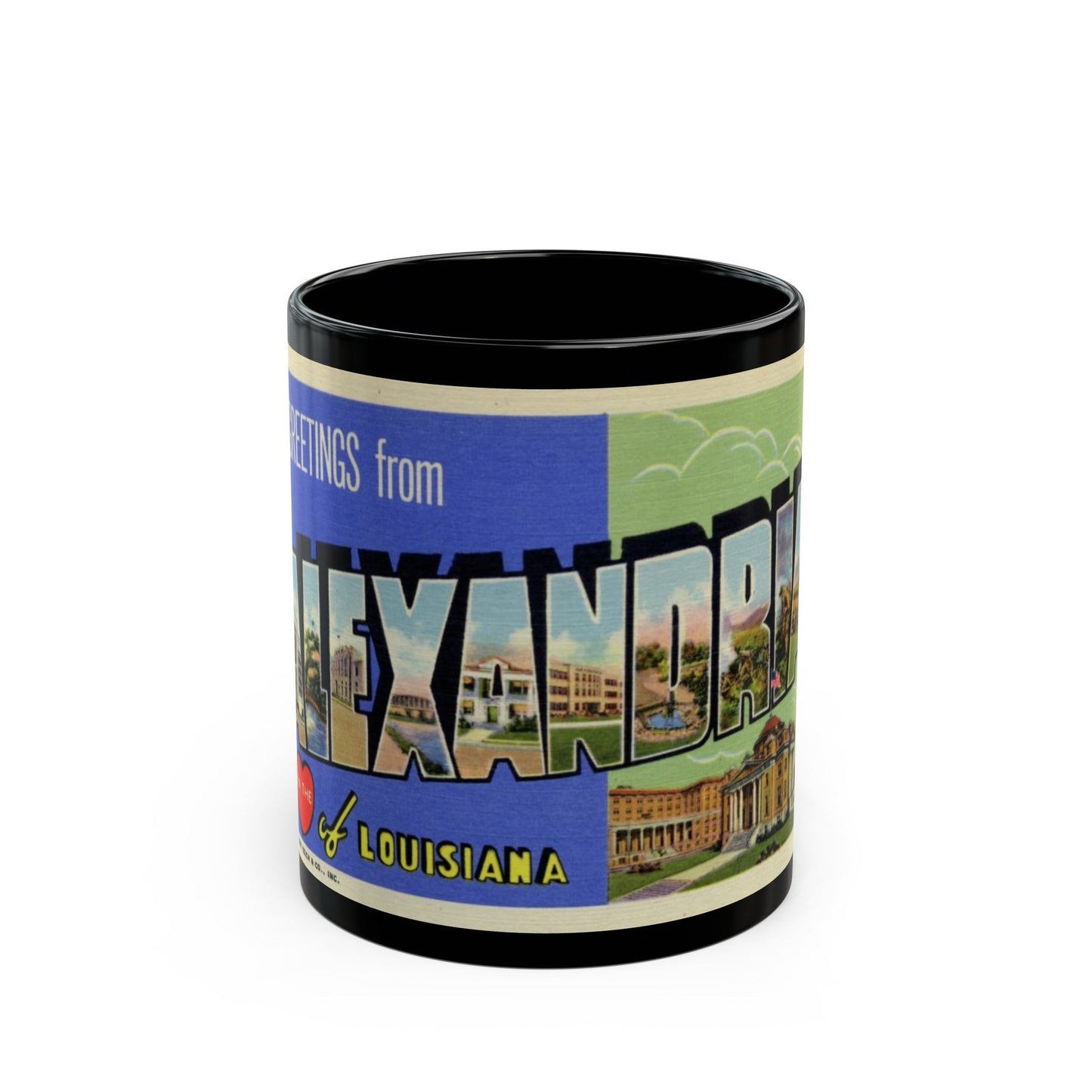 Greetings from Alexandria in the heart of Louisiana (Greeting Postcards) Black Coffee Mug-11oz-The Sticker Space