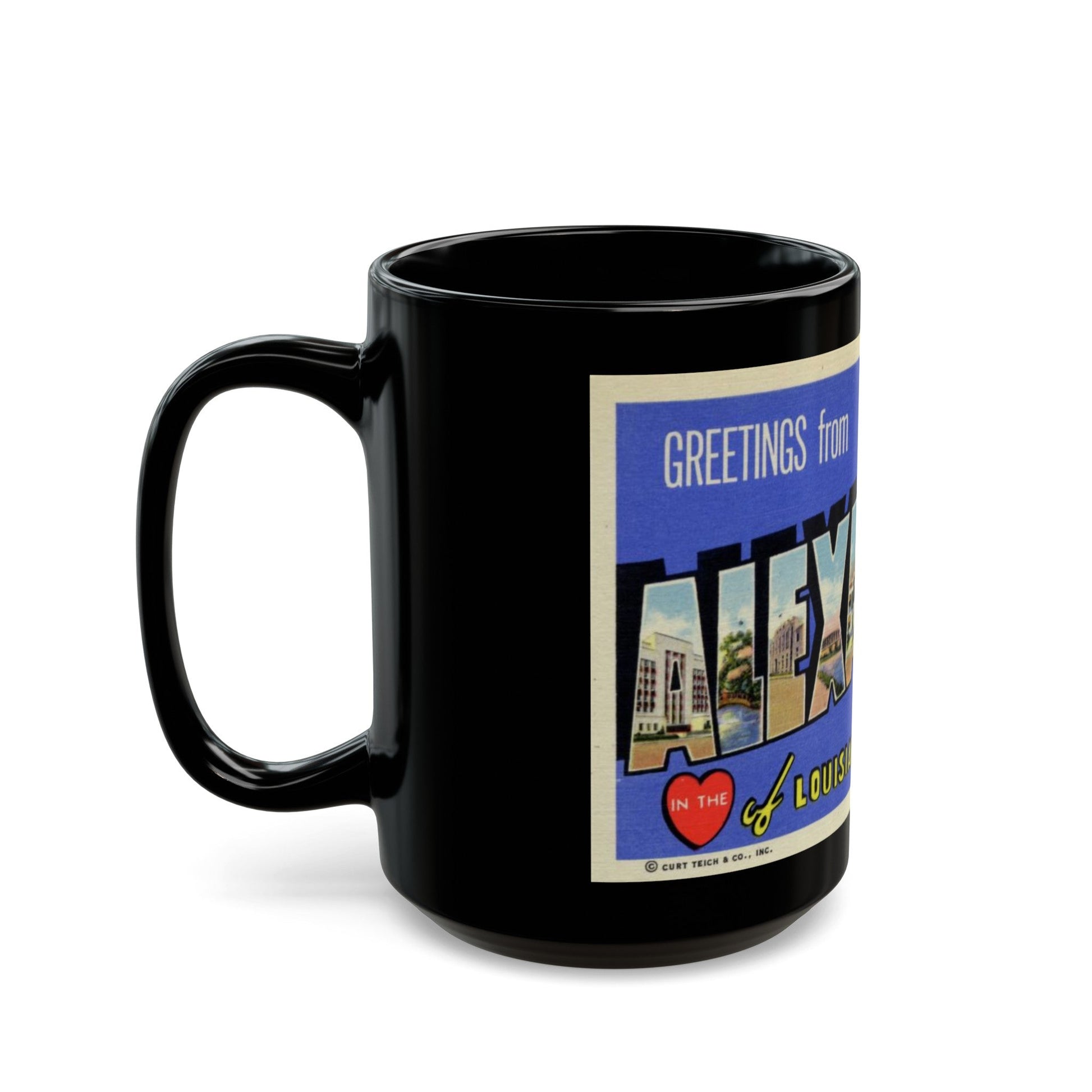 Greetings from Alexandria in the heart of Louisiana (Greeting Postcards) Black Coffee Mug-The Sticker Space