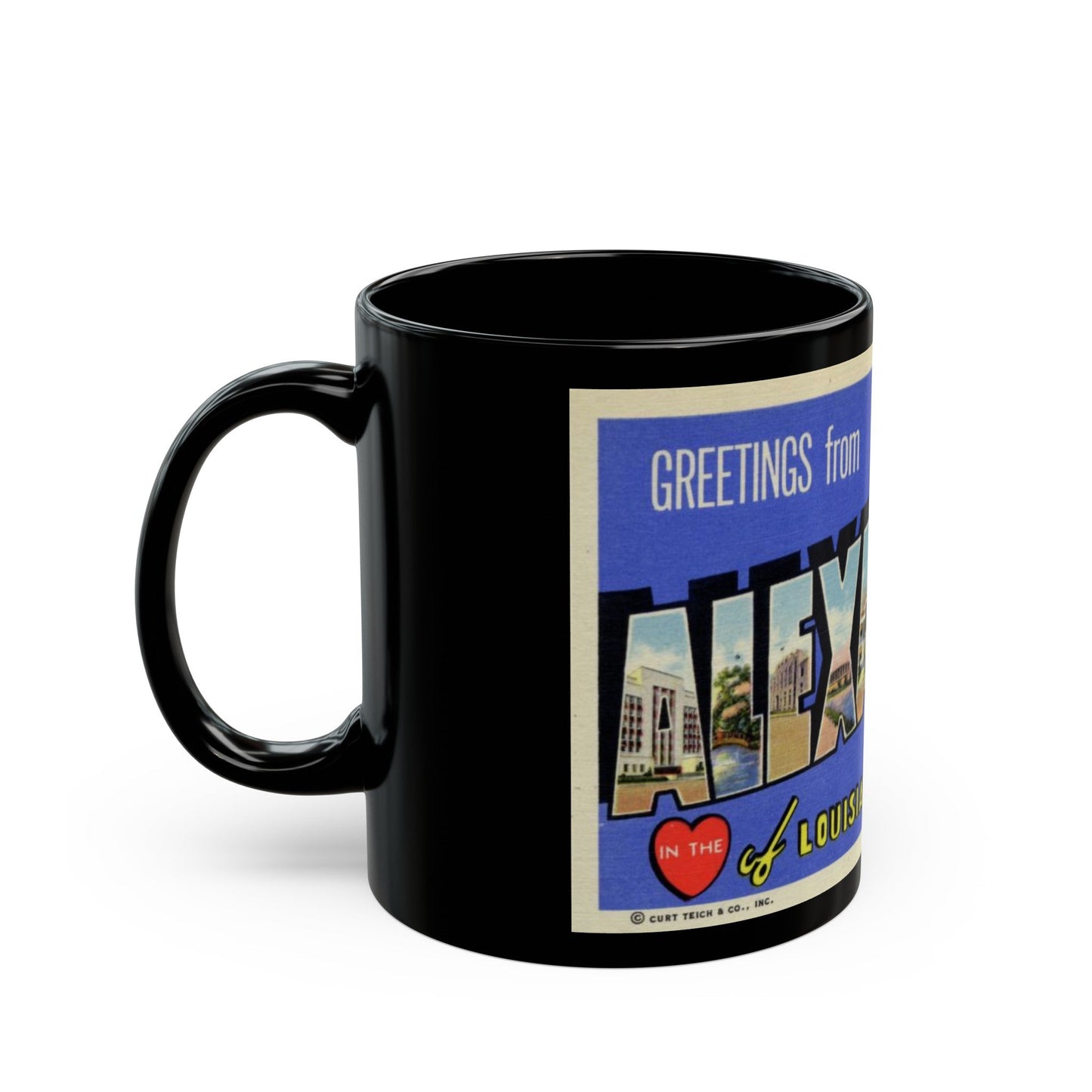 Greetings from Alexandria in the heart of Louisiana (Greeting Postcards) Black Coffee Mug-The Sticker Space