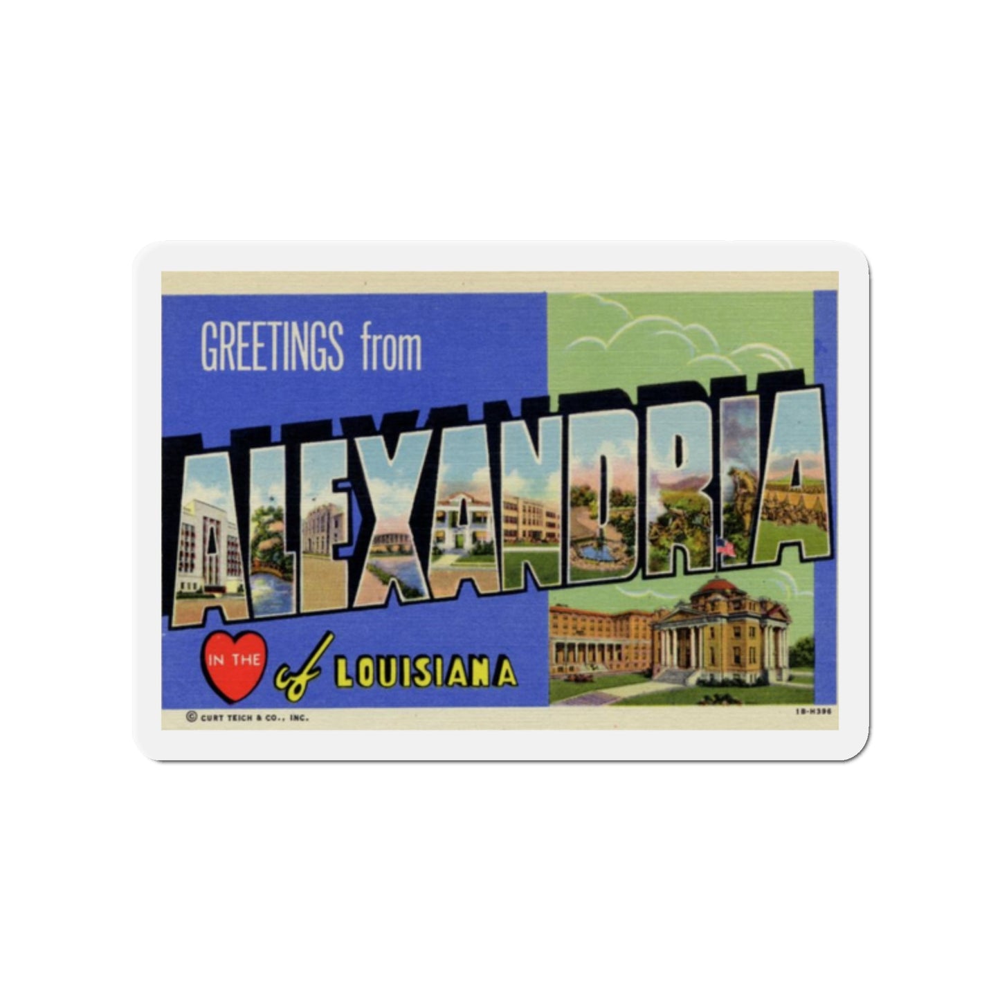 Greetings from Alexandria in the Heart of Louisiana (Greeting Postcards) Die-Cut Magnet-2" x 2"-The Sticker Space