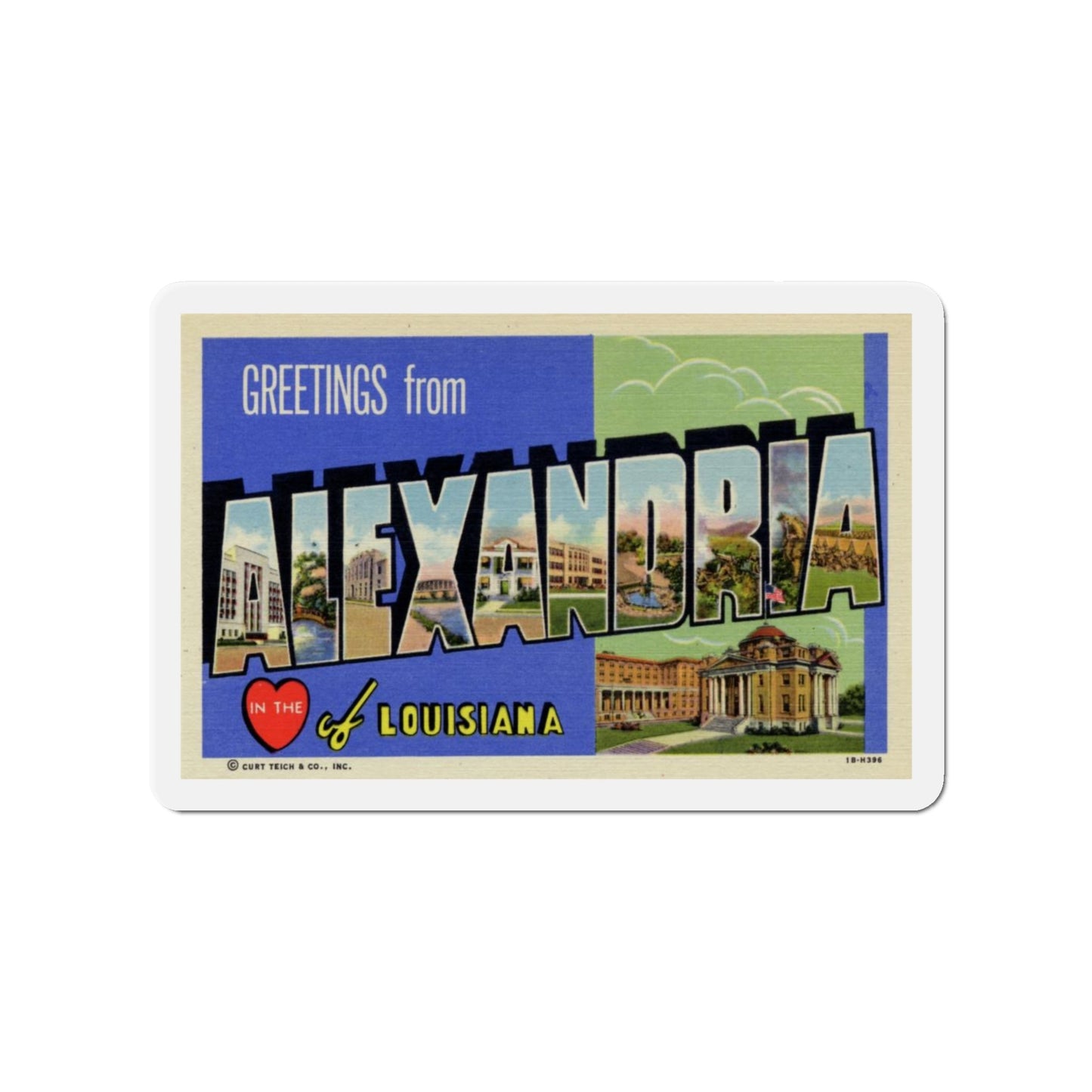 Greetings from Alexandria in the Heart of Louisiana (Greeting Postcards) Die-Cut Magnet-4" x 4"-The Sticker Space