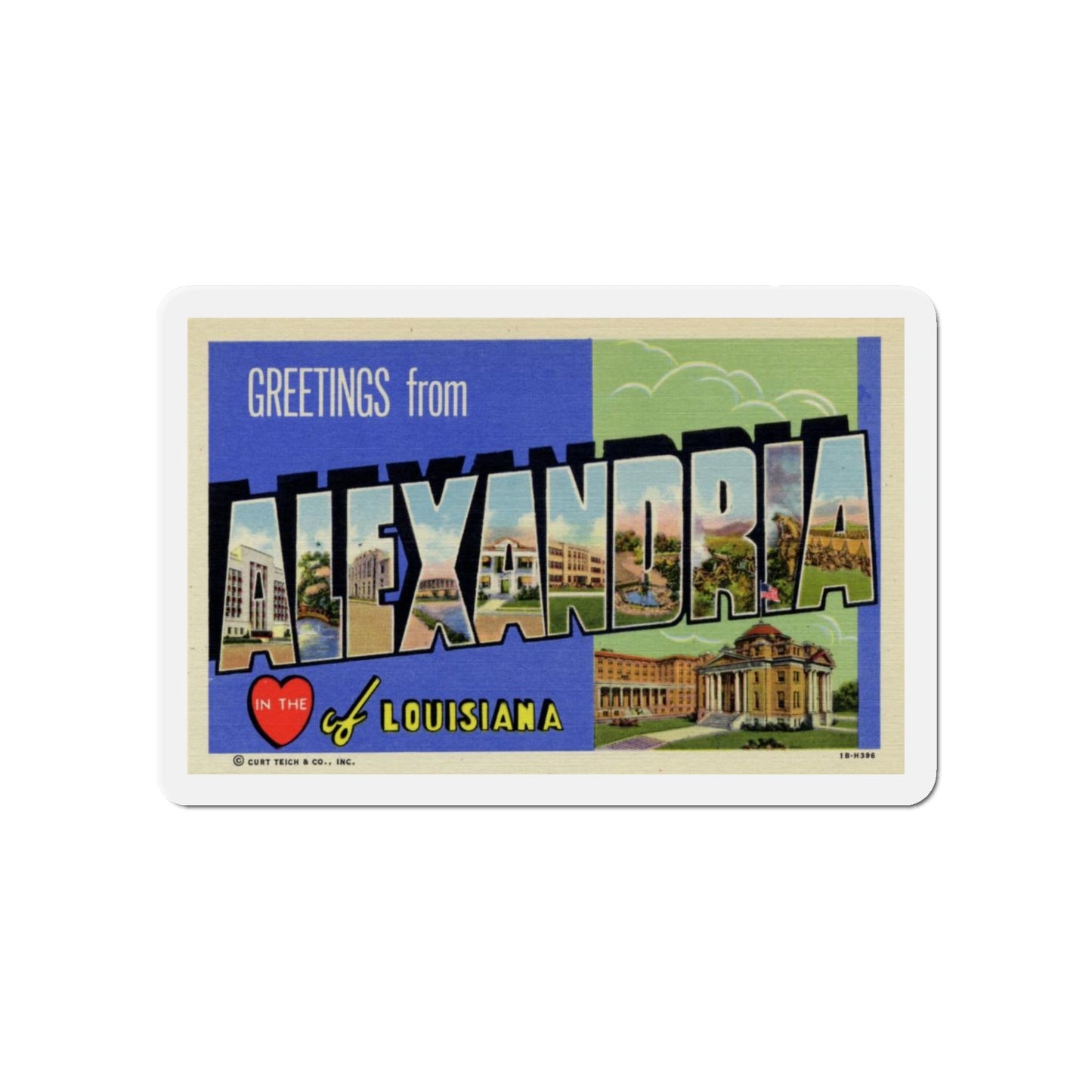 Greetings from Alexandria in the Heart of Louisiana (Greeting Postcards) Die-Cut Magnet-5" x 5"-The Sticker Space