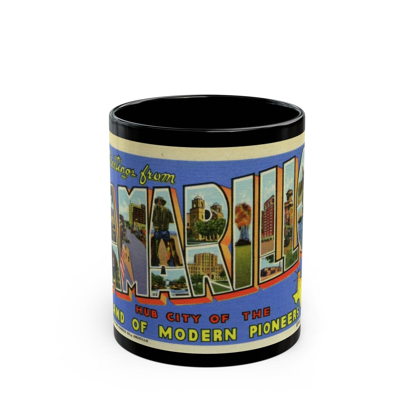 Greetings from Amarillo (Greeting Postcards) Black Coffee Mug-11oz-The Sticker Space