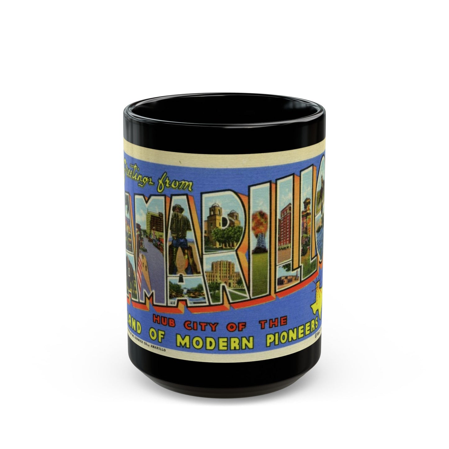 Greetings from Amarillo (Greeting Postcards) Black Coffee Mug-15oz-The Sticker Space