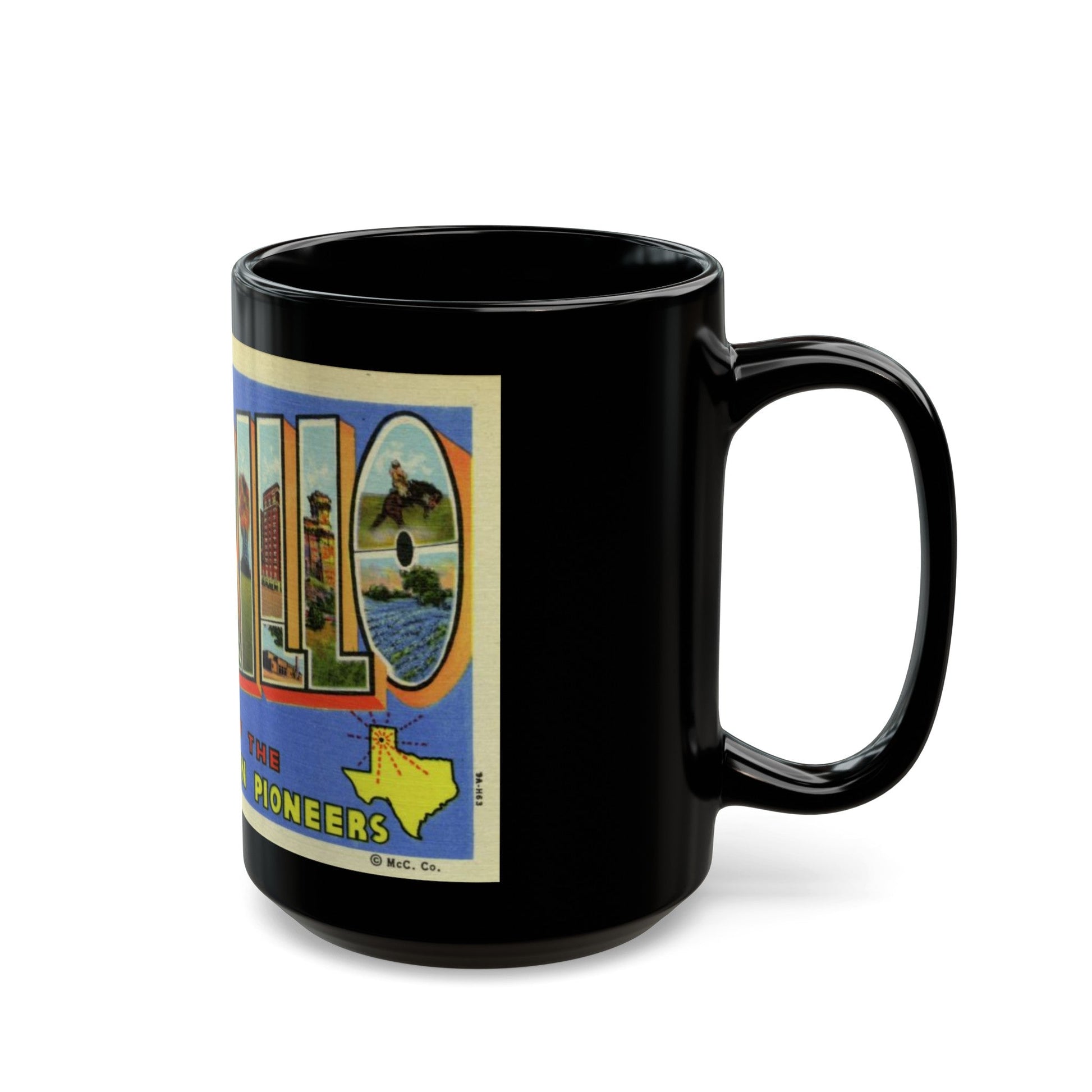 Greetings from Amarillo (Greeting Postcards) Black Coffee Mug-The Sticker Space