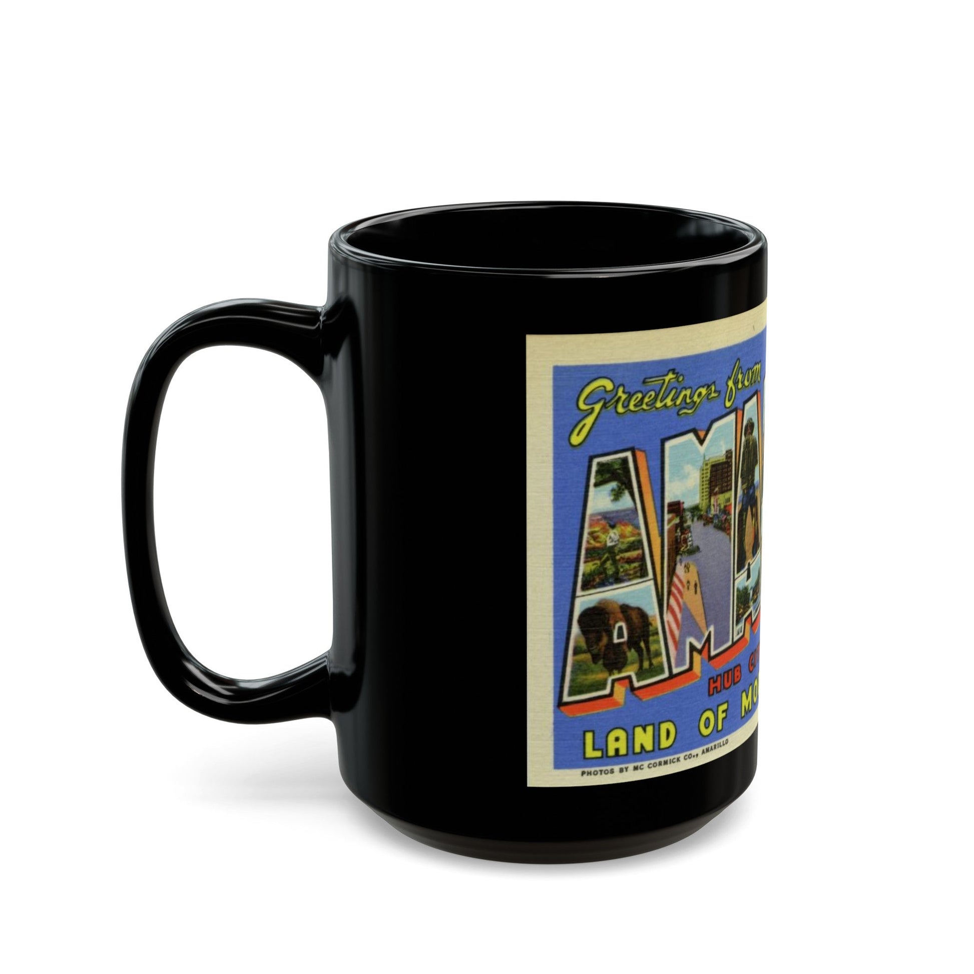 Greetings from Amarillo (Greeting Postcards) Black Coffee Mug-The Sticker Space