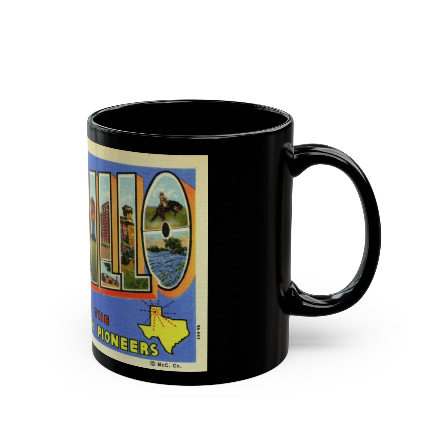 Greetings from Amarillo (Greeting Postcards) Black Coffee Mug-The Sticker Space