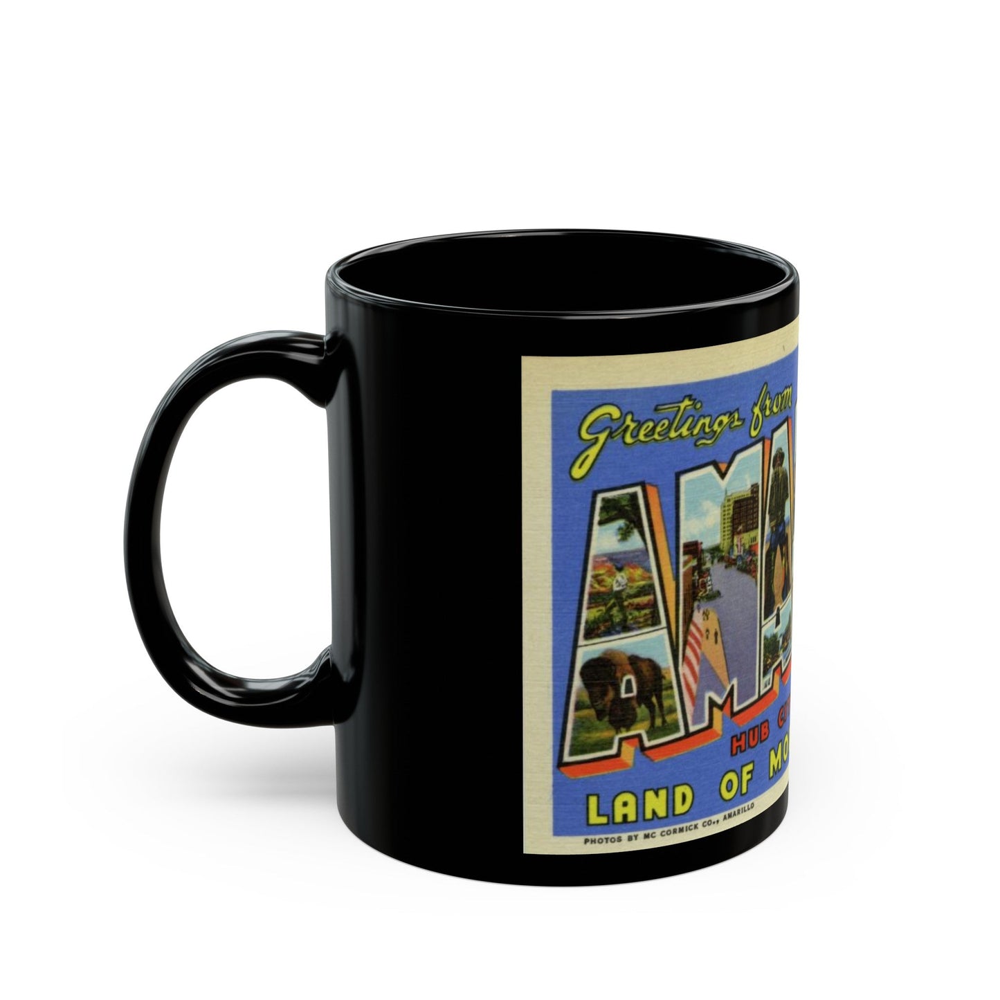 Greetings from Amarillo (Greeting Postcards) Black Coffee Mug-The Sticker Space