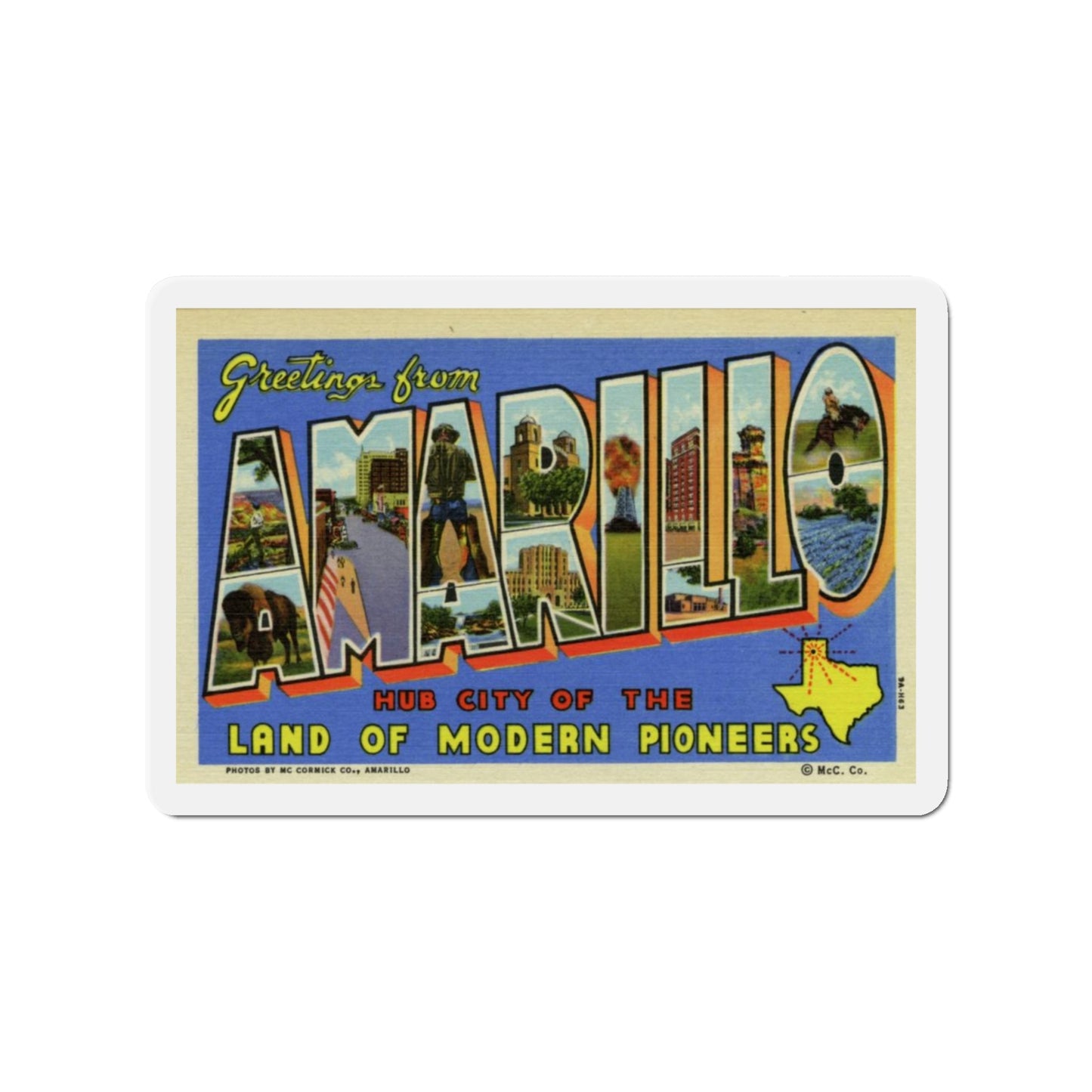 Greetings from Amarillo (Greeting Postcards) Die-Cut Magnet-3" x 3"-The Sticker Space