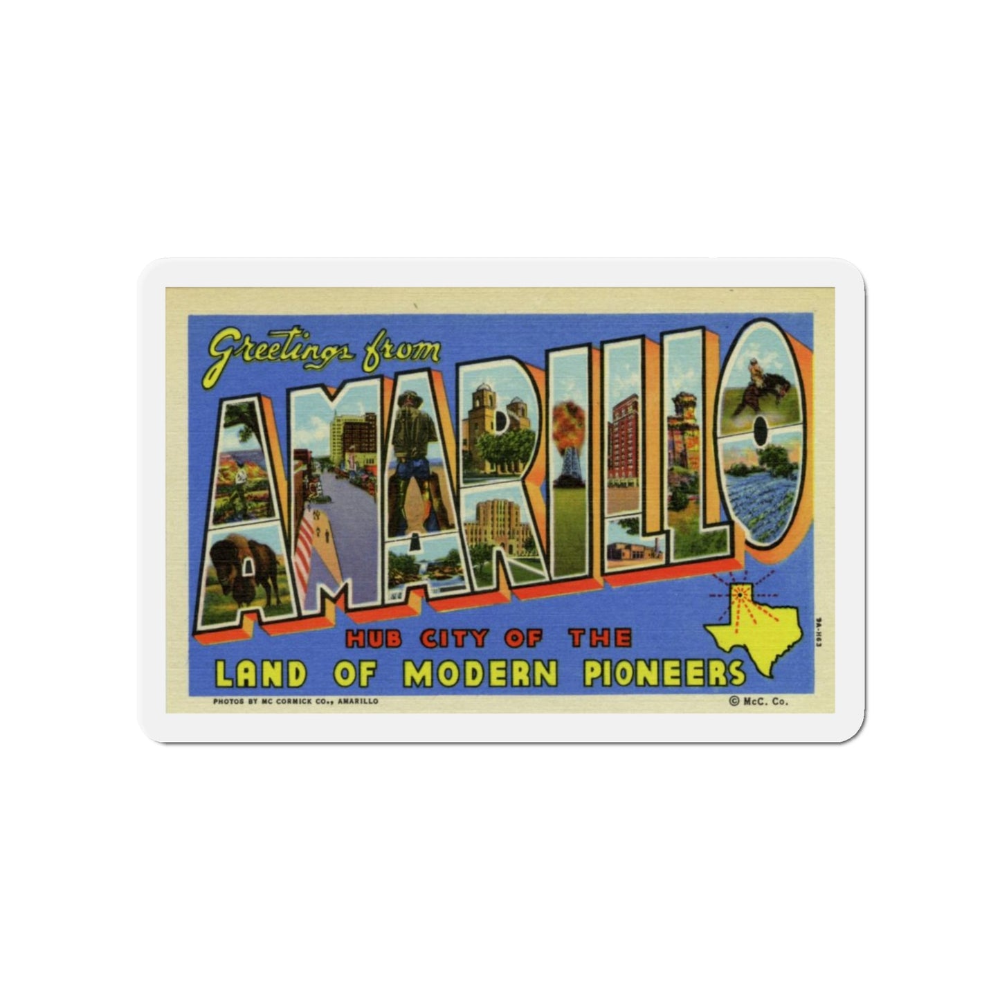 Greetings from Amarillo (Greeting Postcards) Die-Cut Magnet-4" x 4"-The Sticker Space