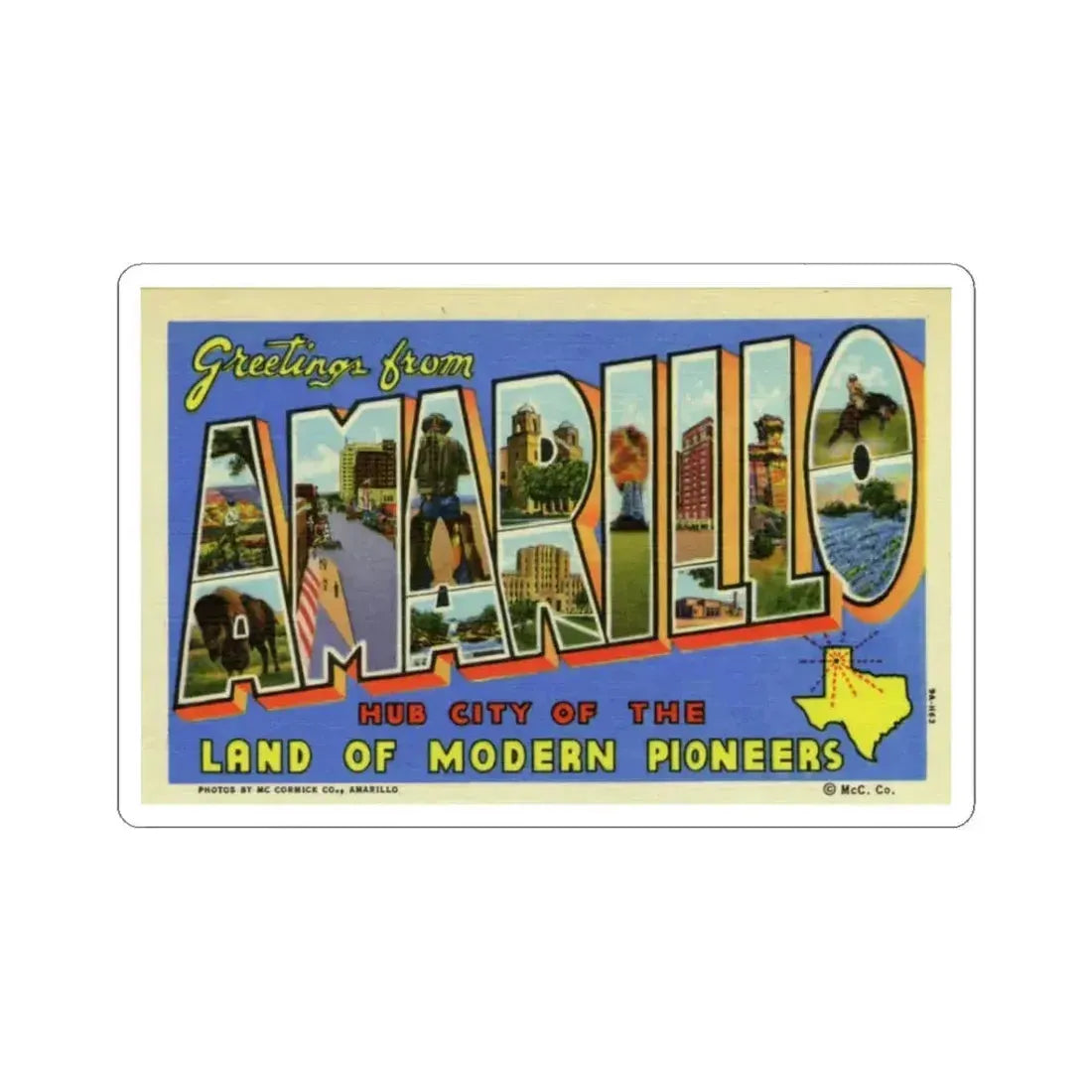 Greetings from Amarillo (Greeting Postcards) STICKER Vinyl Kiss-Cut Decal 3 Inch White - The Sticker Space