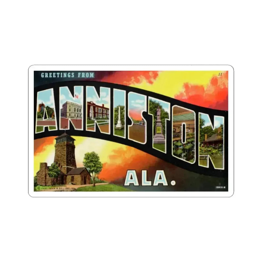 Greetings from Anniston Ala (Greeting Postcards) STICKER Vinyl Kiss-Cut Decal 3 Inch White - The Sticker Space