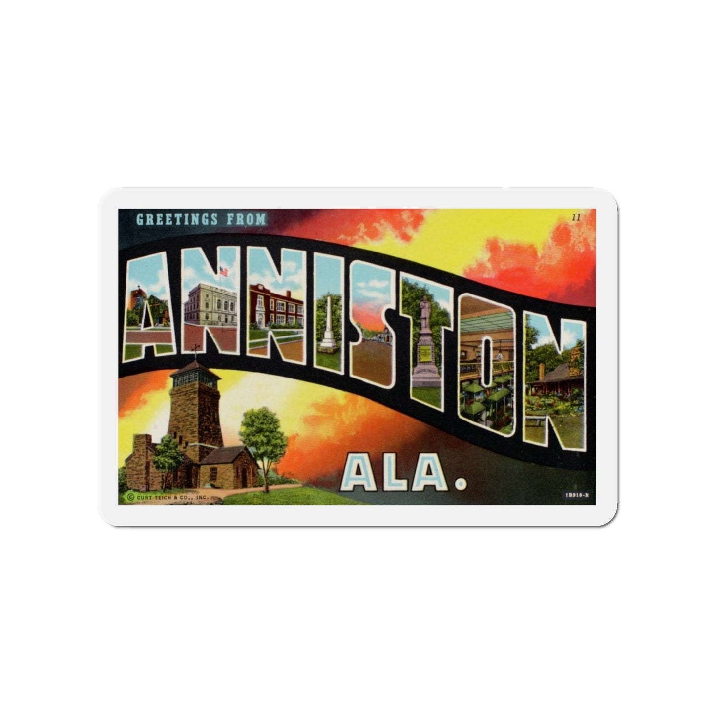 Greetings from Anniston Alabama (Greeting Postcards) Die-Cut Magnet-4" x 4"-The Sticker Space