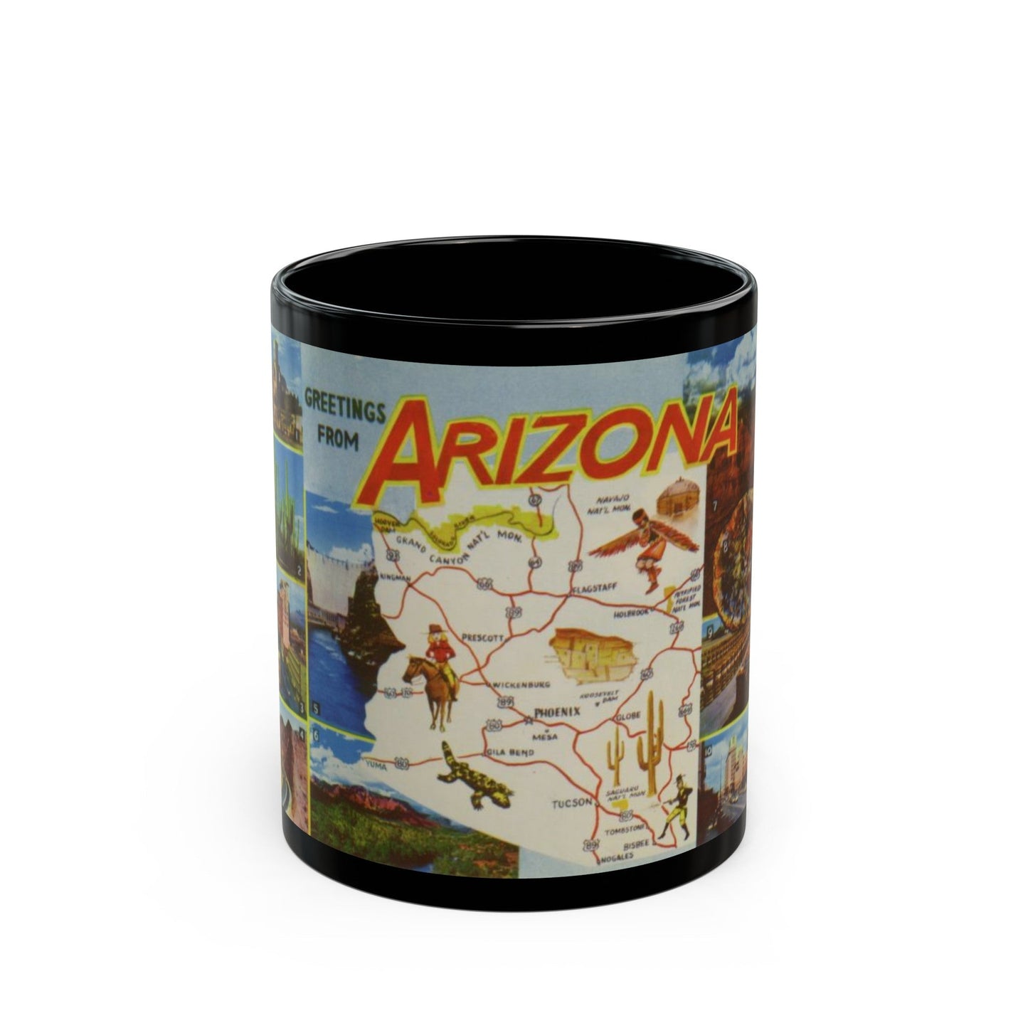 Greetings from Arizona (Greeting Postcards) Black Coffee Mug-11oz-The Sticker Space