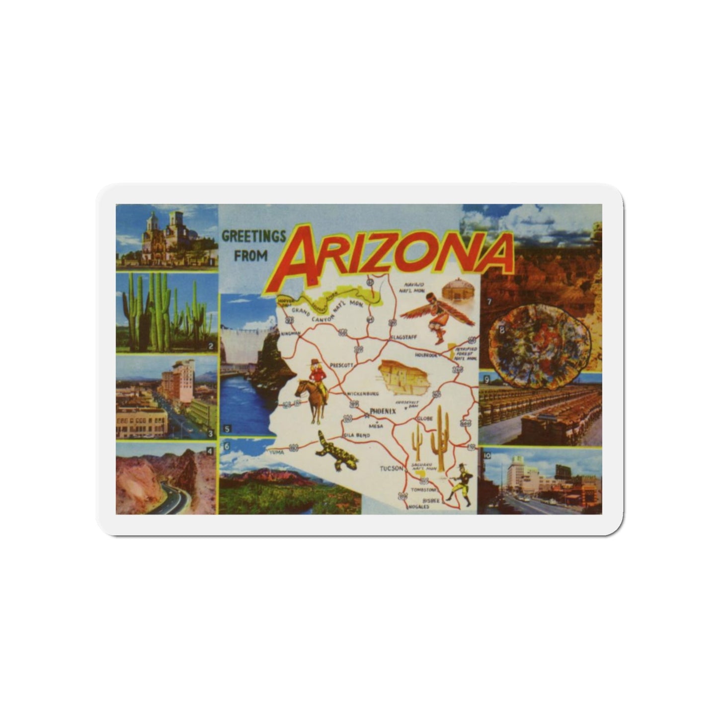 Greetings from Arizona (Greeting Postcards) Die-Cut Magnet-3" x 3"-The Sticker Space