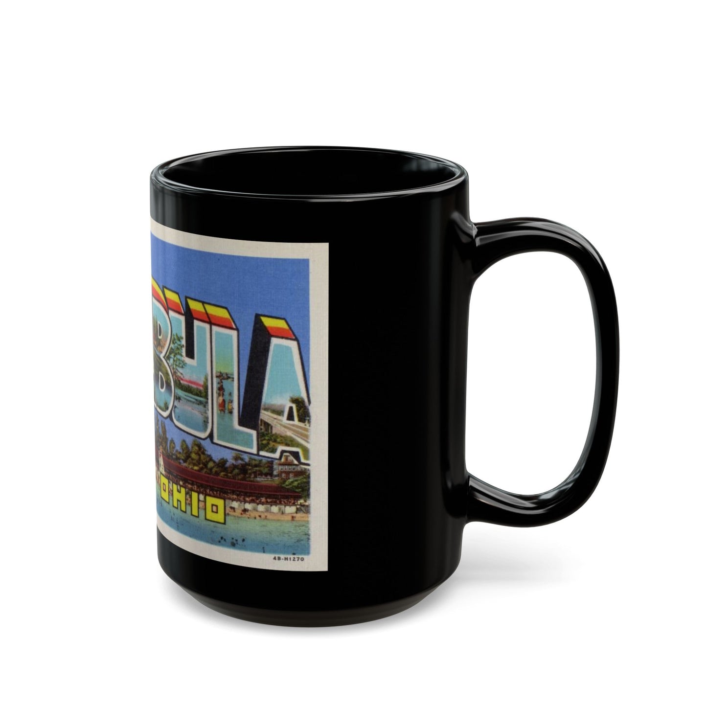 Greetings from Ashtabula Ohio (Greeting Postcards) Black Coffee Mug-The Sticker Space