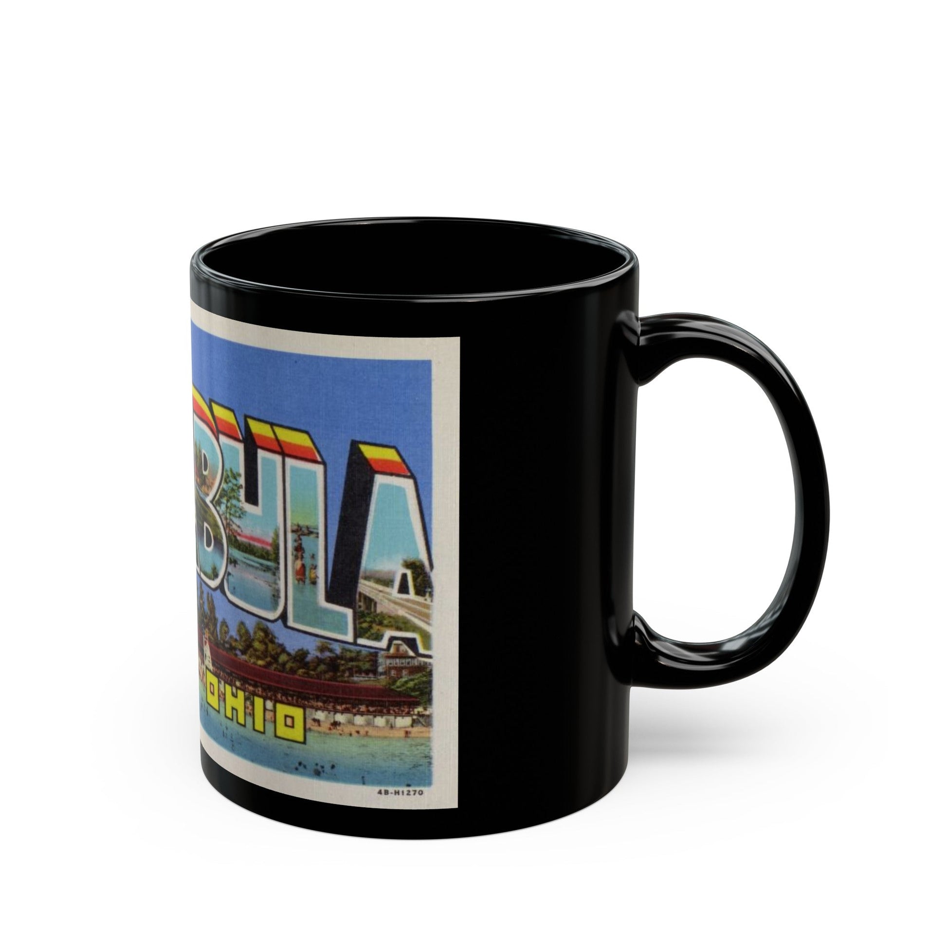 Greetings from Ashtabula Ohio (Greeting Postcards) Black Coffee Mug-The Sticker Space