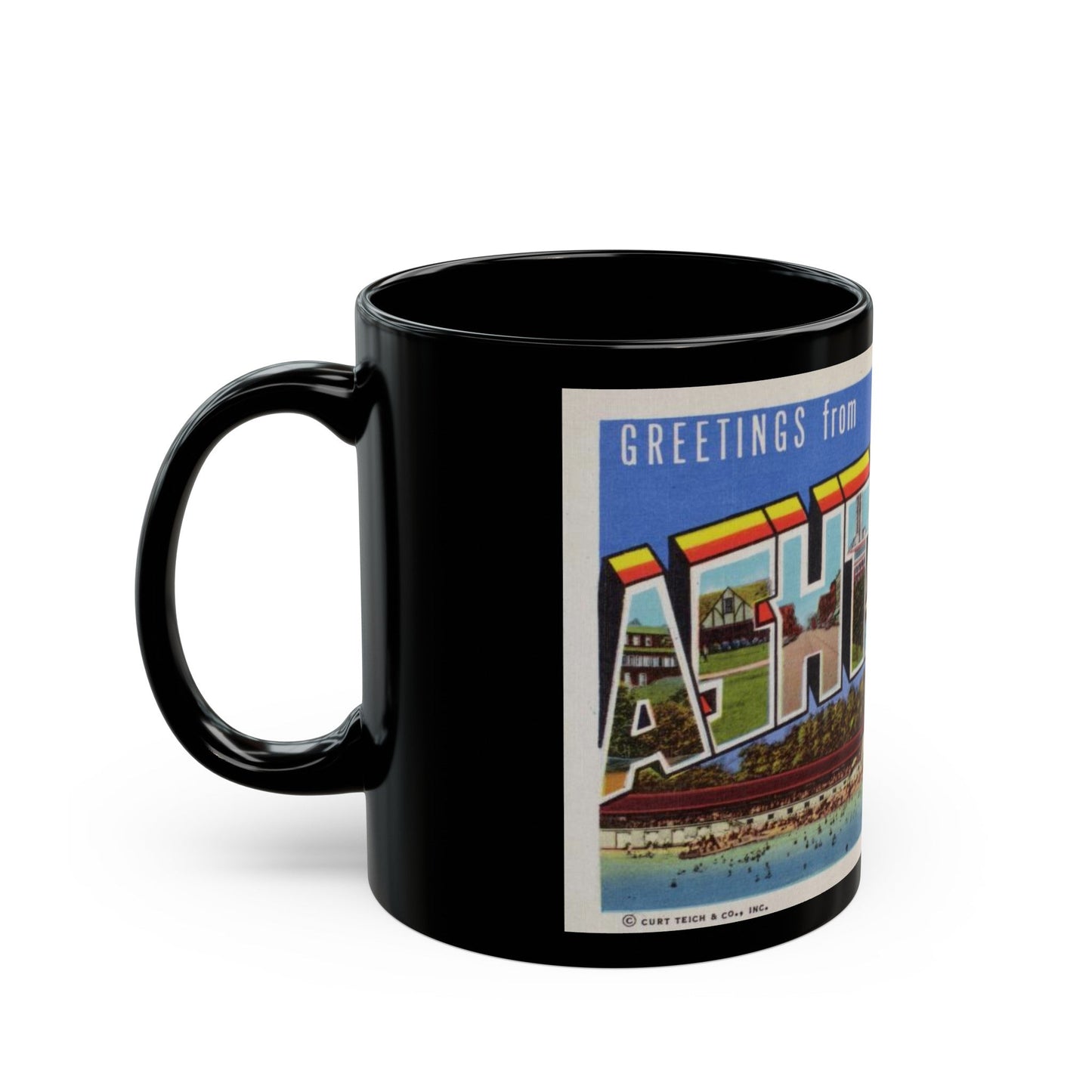 Greetings from Ashtabula Ohio (Greeting Postcards) Black Coffee Mug-The Sticker Space