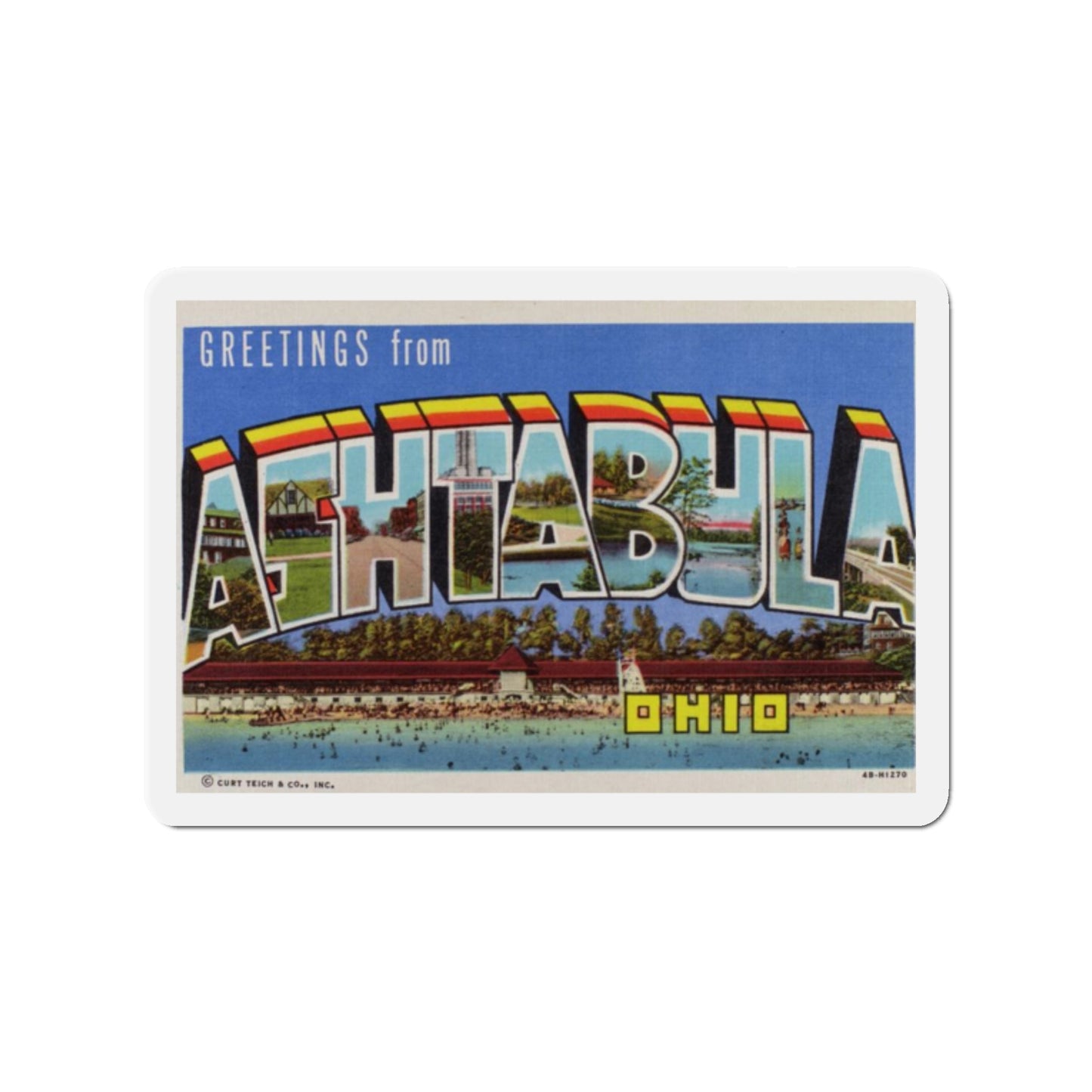 Greetings from Ashtabula Ohio (Greeting Postcards) Die-Cut Magnet-2" x 2"-The Sticker Space