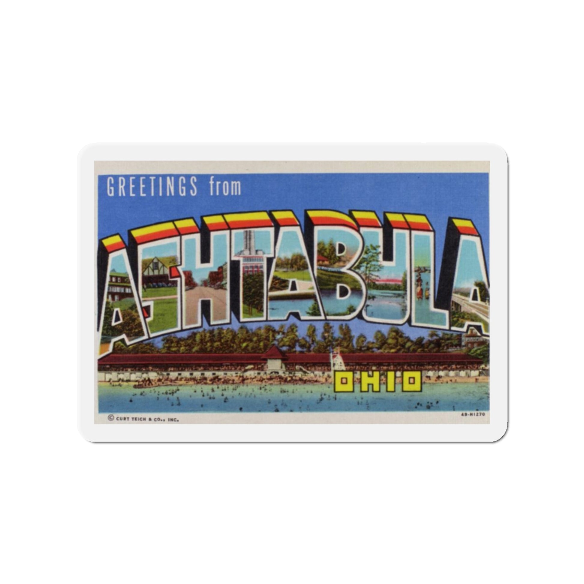 Greetings from Ashtabula Ohio (Greeting Postcards) Die-Cut Magnet-2" x 2"-The Sticker Space