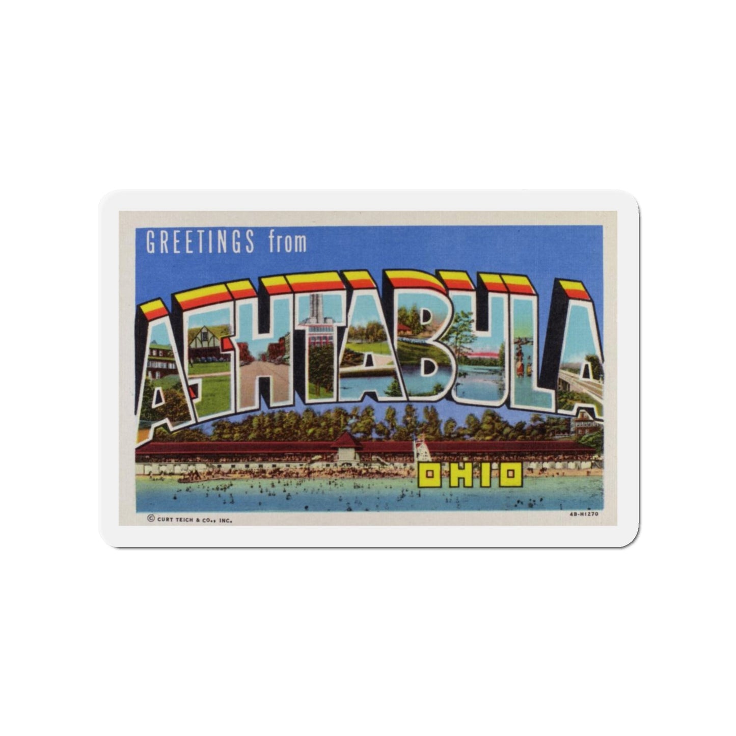 Greetings from Ashtabula Ohio (Greeting Postcards) Die-Cut Magnet-3" x 3"-The Sticker Space