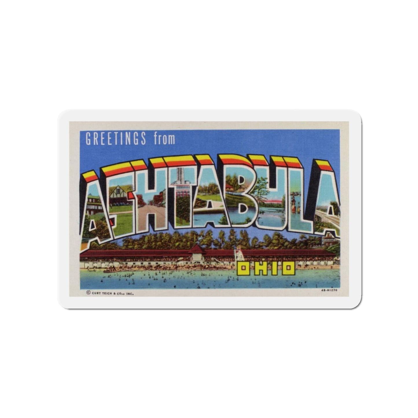 Greetings from Ashtabula Ohio (Greeting Postcards) Die-Cut Magnet-4" x 4"-The Sticker Space